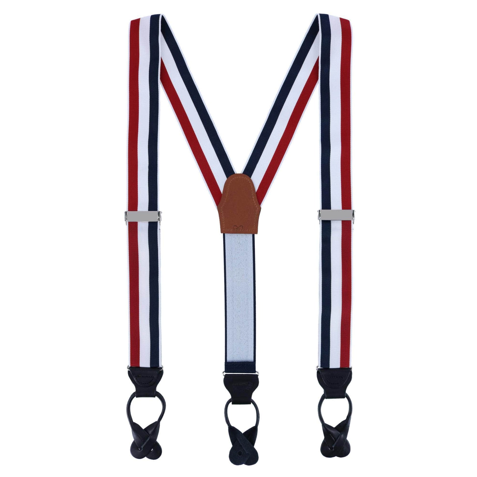 Balint 38MM Striped Non Stretch Grosgrain Button End Braces - Red, White, and Blue