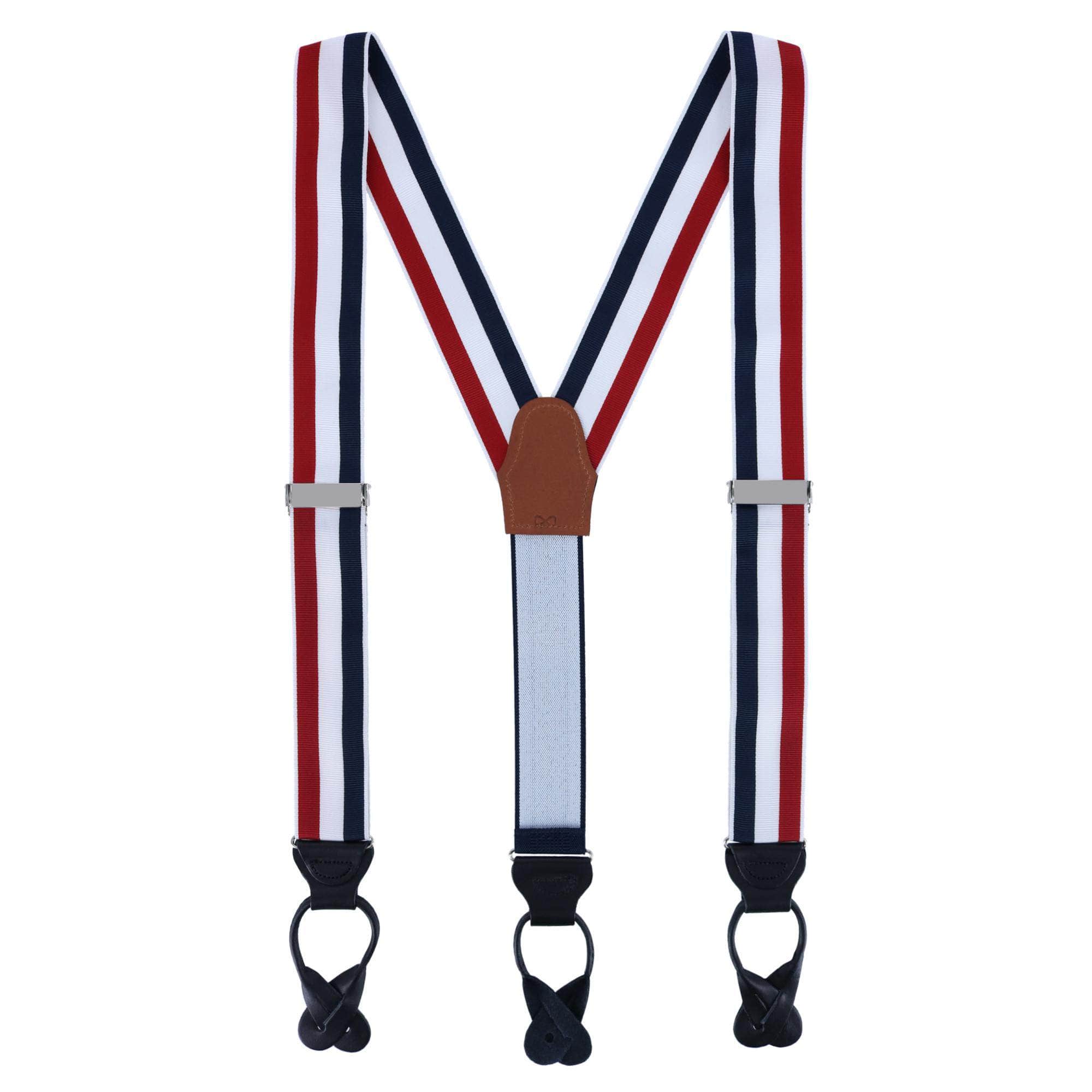 Balint 38MM Striped Non Stretch Grosgrain Button End Braces - Red, White, and Blue