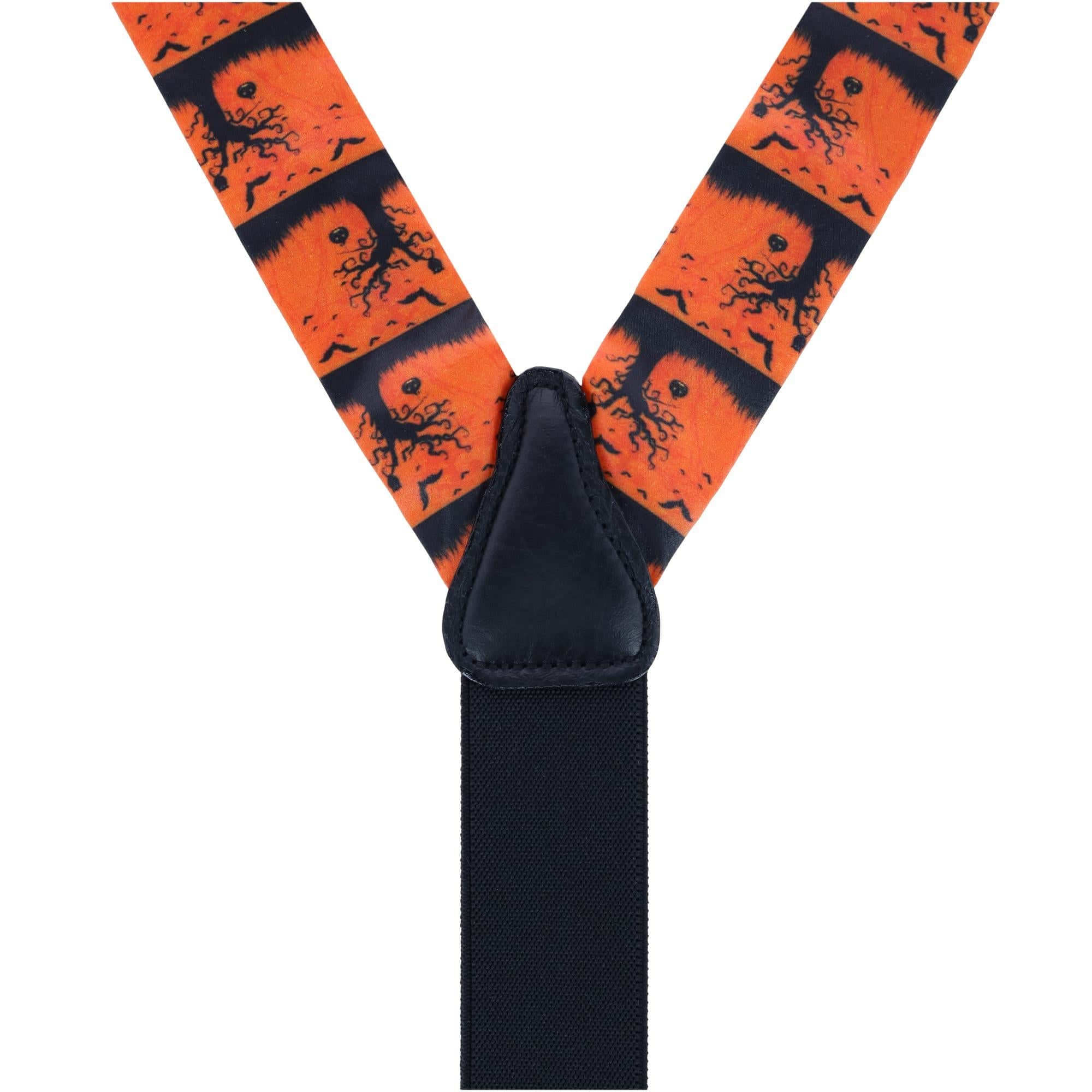 Halloween Spooky Scene Silk Button End Braces - Black and Orange
