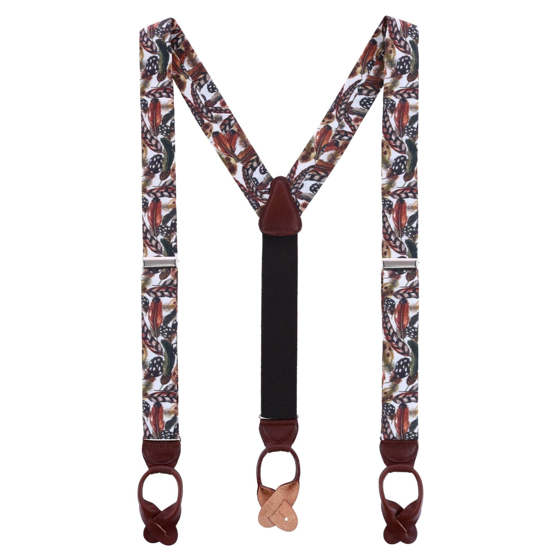 Birds of a Feather Linen Button End Braces - Brown