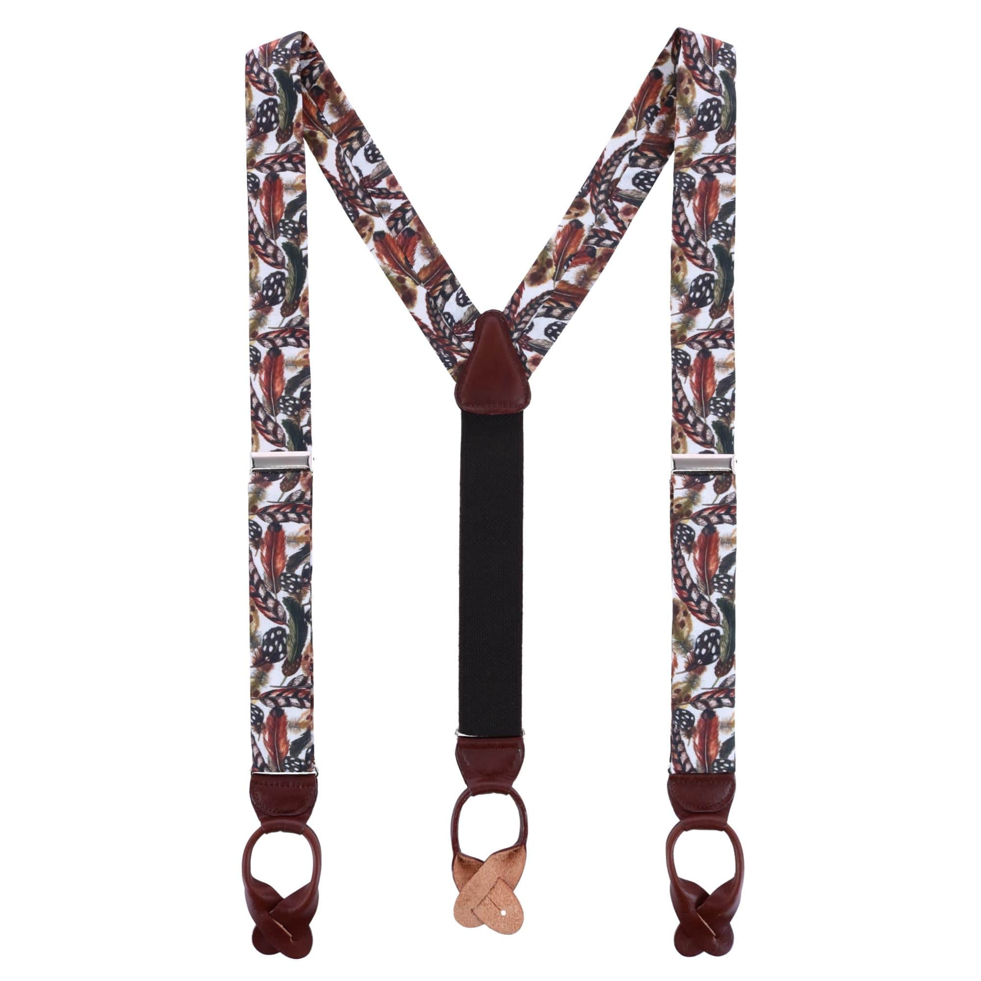 Birds of a Feather Linen Button End Braces - Brown
