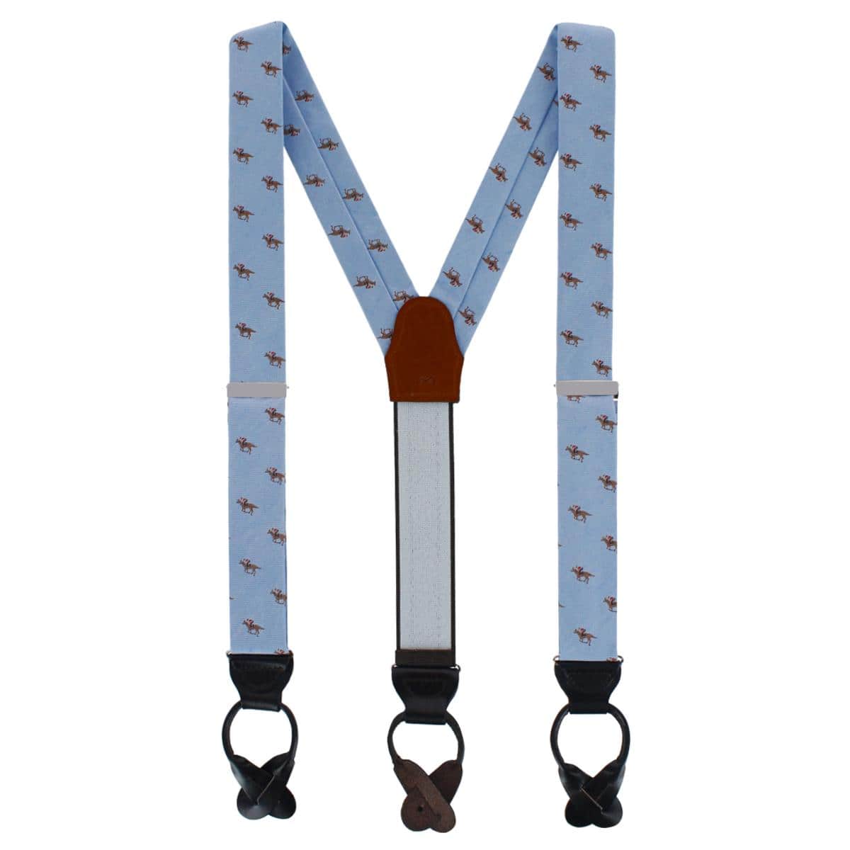 Down The Stretch Racehorse Linen Blend Button End Braces - Light Blue