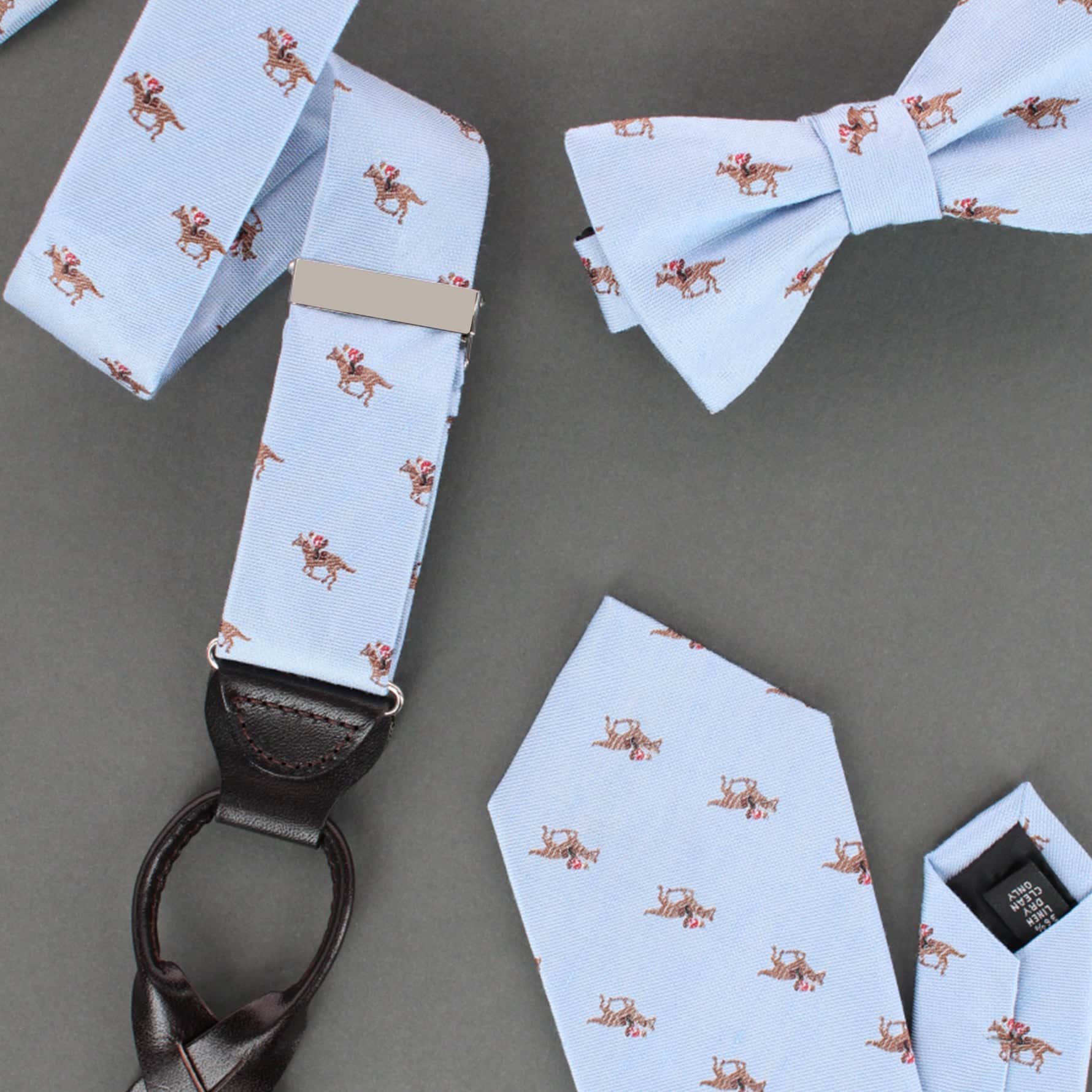 Down The Stretch Racehorse Linen Blend Necktie - Light Blue