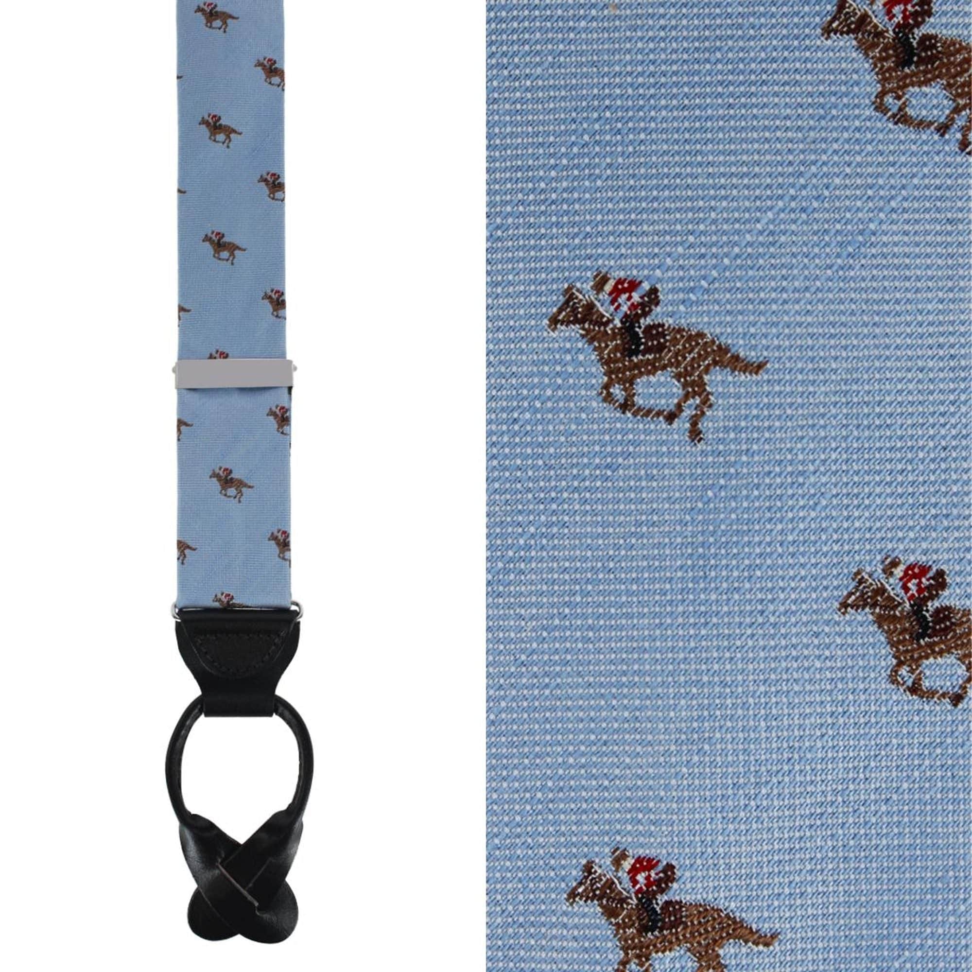 Down The Stretch Racehorse Linen Blend Braces & Bow Tie Bundle - Light Blue