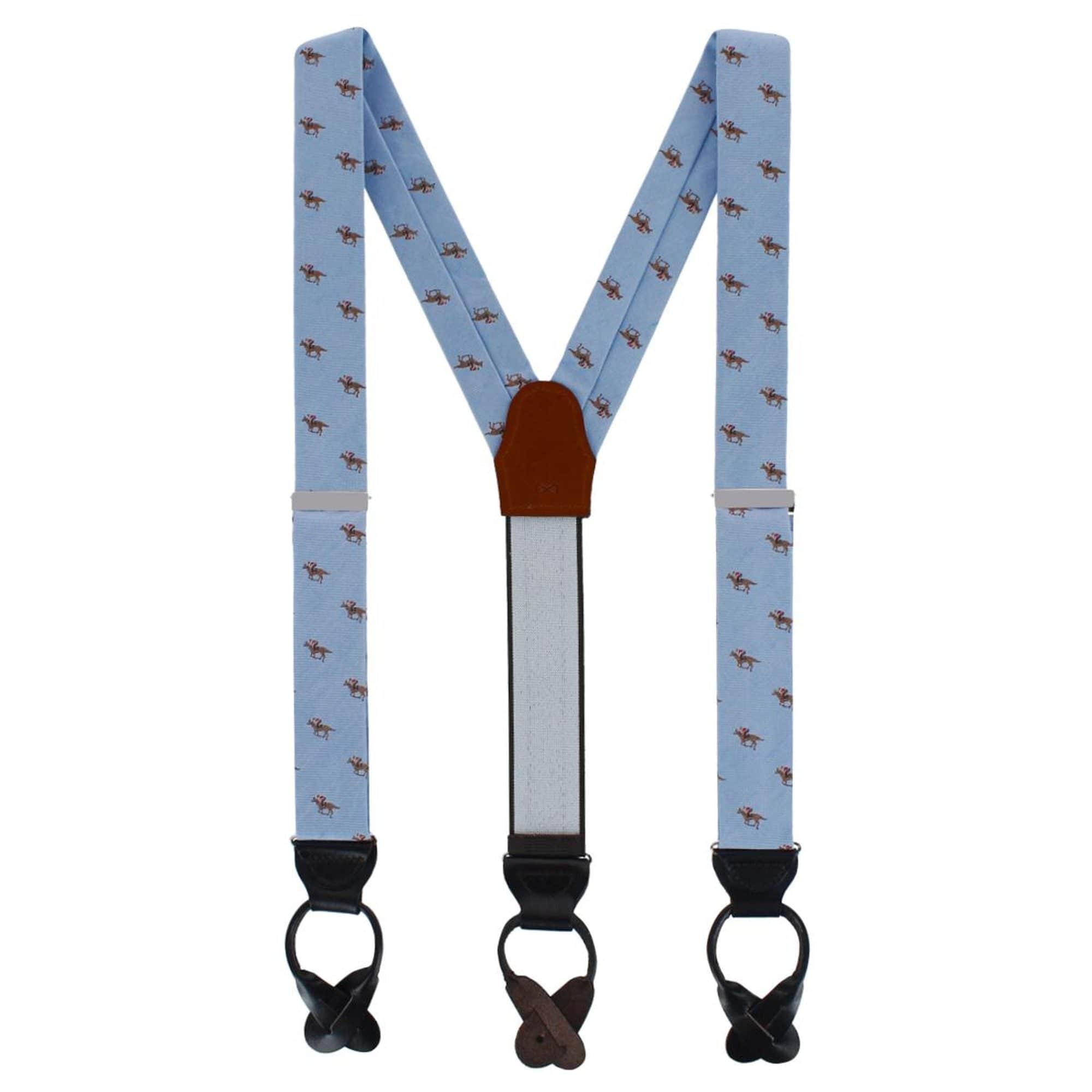 Down The Stretch Racehorse Linen Blend Braces & Bow Tie Bundle - Light Blue