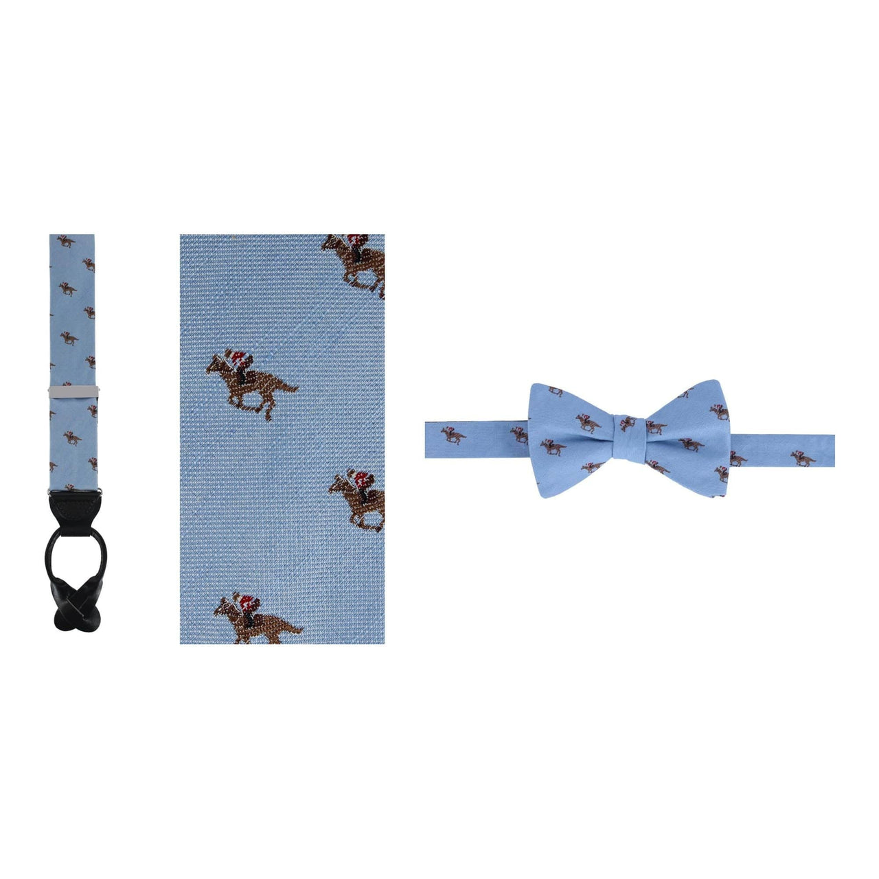 Down The Stretch Racehorse Linen Blend Braces & Bow Tie Bundle