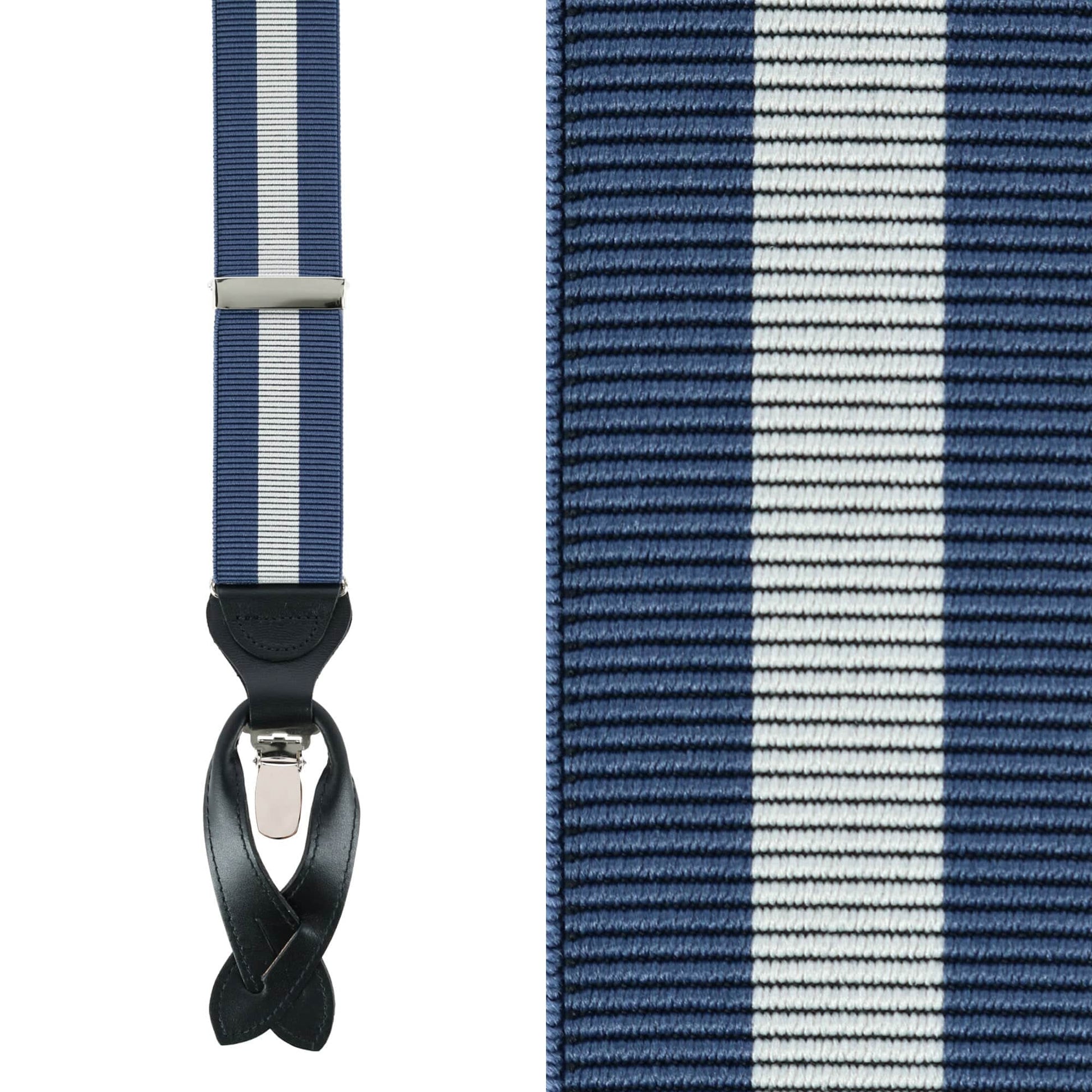 Oliver Stripe 35mm Convertible Braces - Blue / Grey