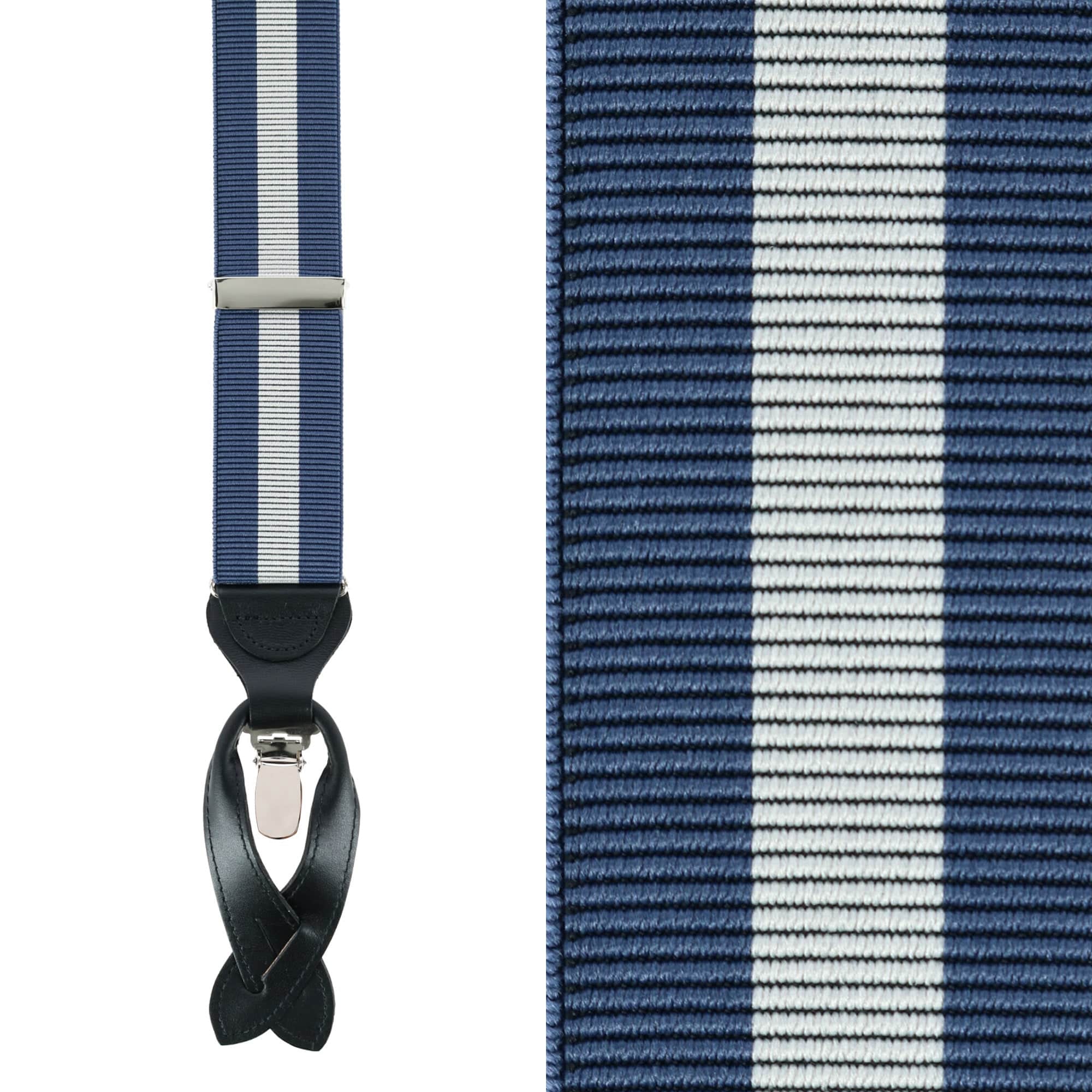 Oliver Stripe 35mm Convertible Braces - Blue / Grey