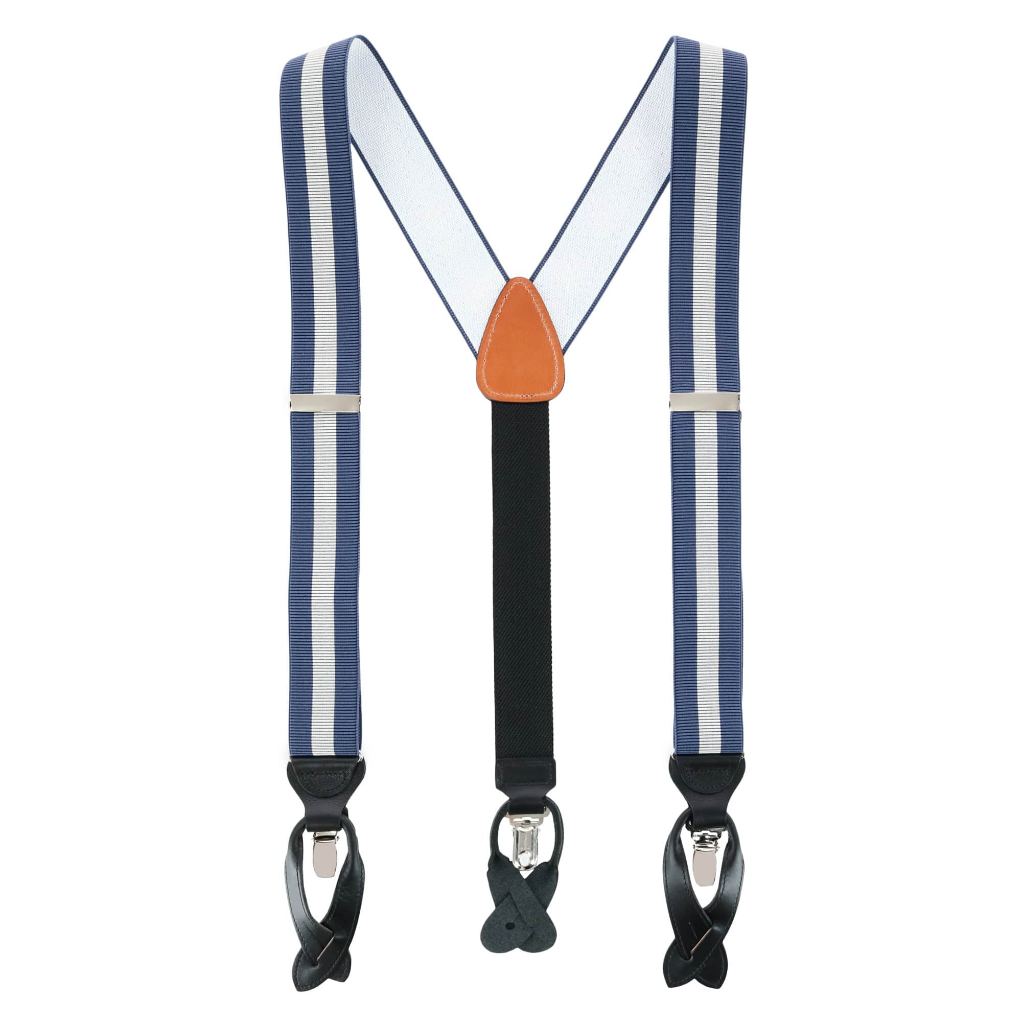 Oliver Stripe 35mm Convertible Braces - Blue / Grey
