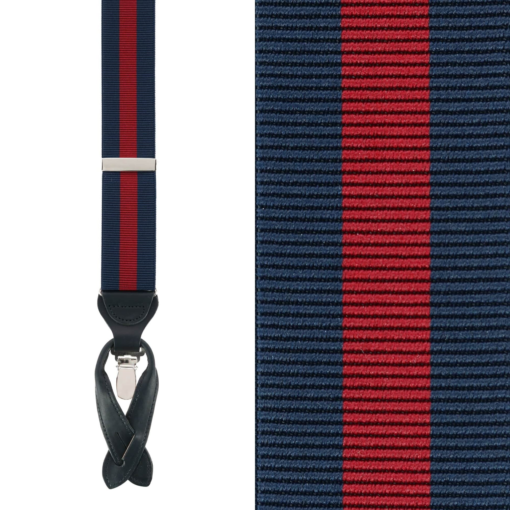 Oliver Stripe 35mm Convertible Braces - Navy / Burgundy