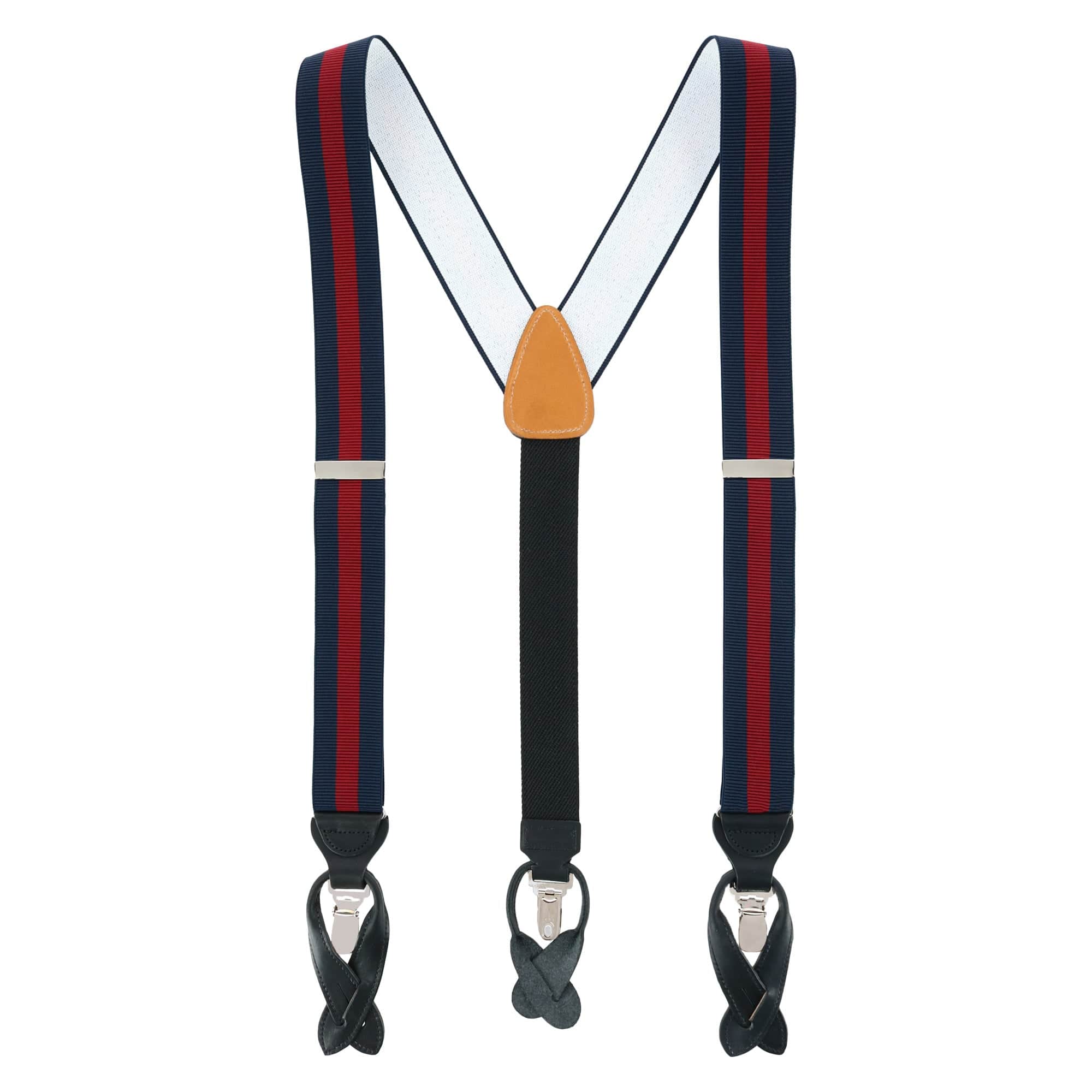 Oliver Stripe 35mm Convertible Braces - Navy / Burgundy