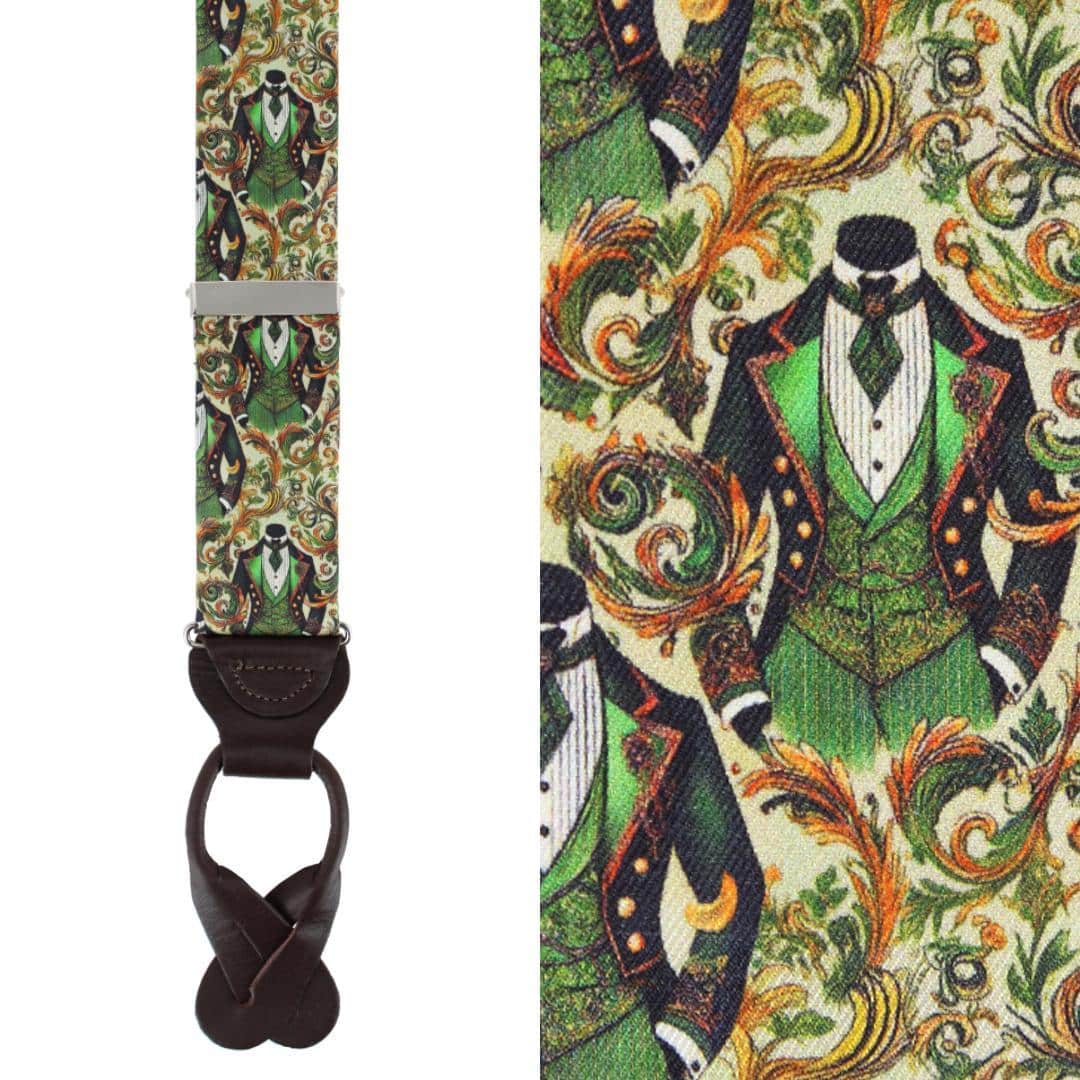 Big and Tall Shall We Dance Silk Novelty Button End Braces - Green