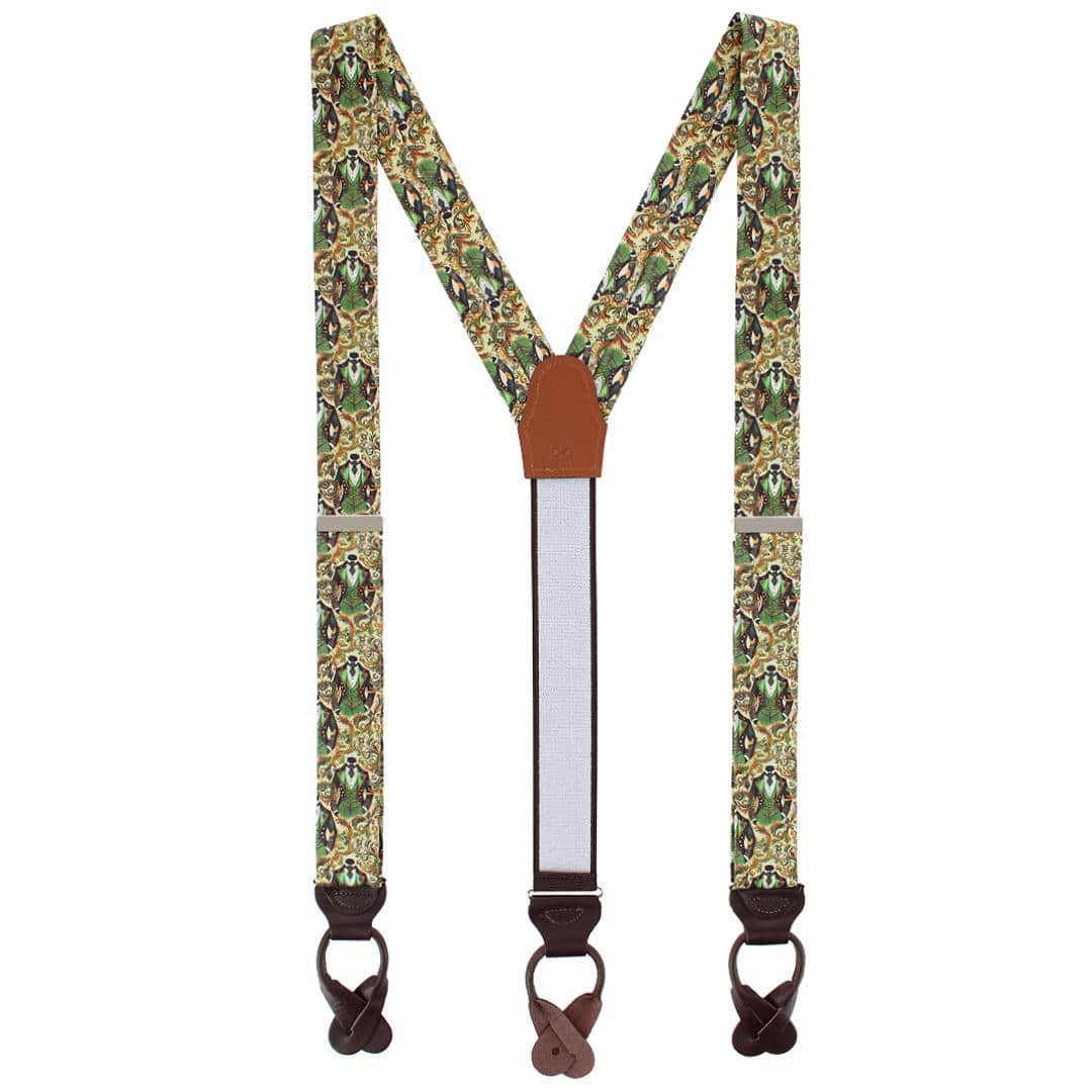 Big and Tall Shall We Dance Silk Novelty Button End Braces - Green