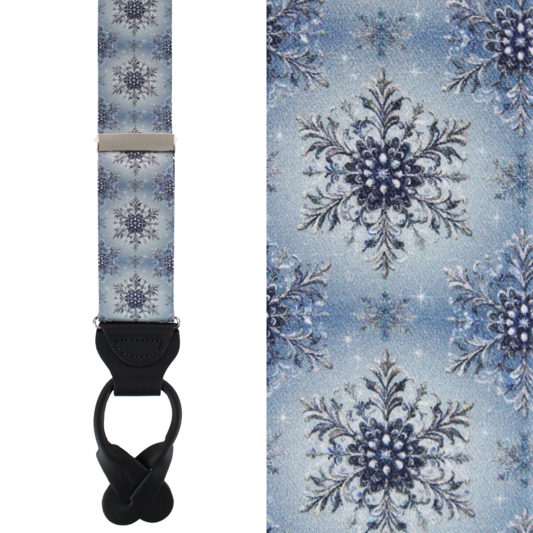 Big & Tall Clarence The Classy Snowflake Silk Button End Brace - Light Blue