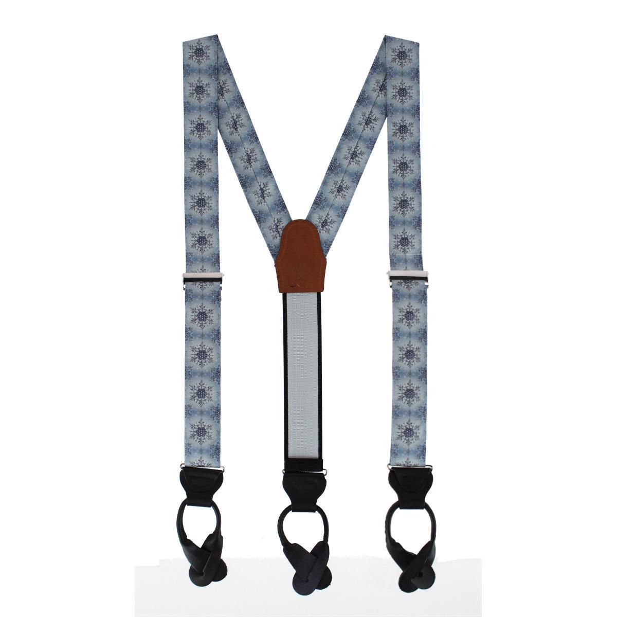 Big & Tall Clarence The Classy Snowflake Silk Button End Brace - Light Blue