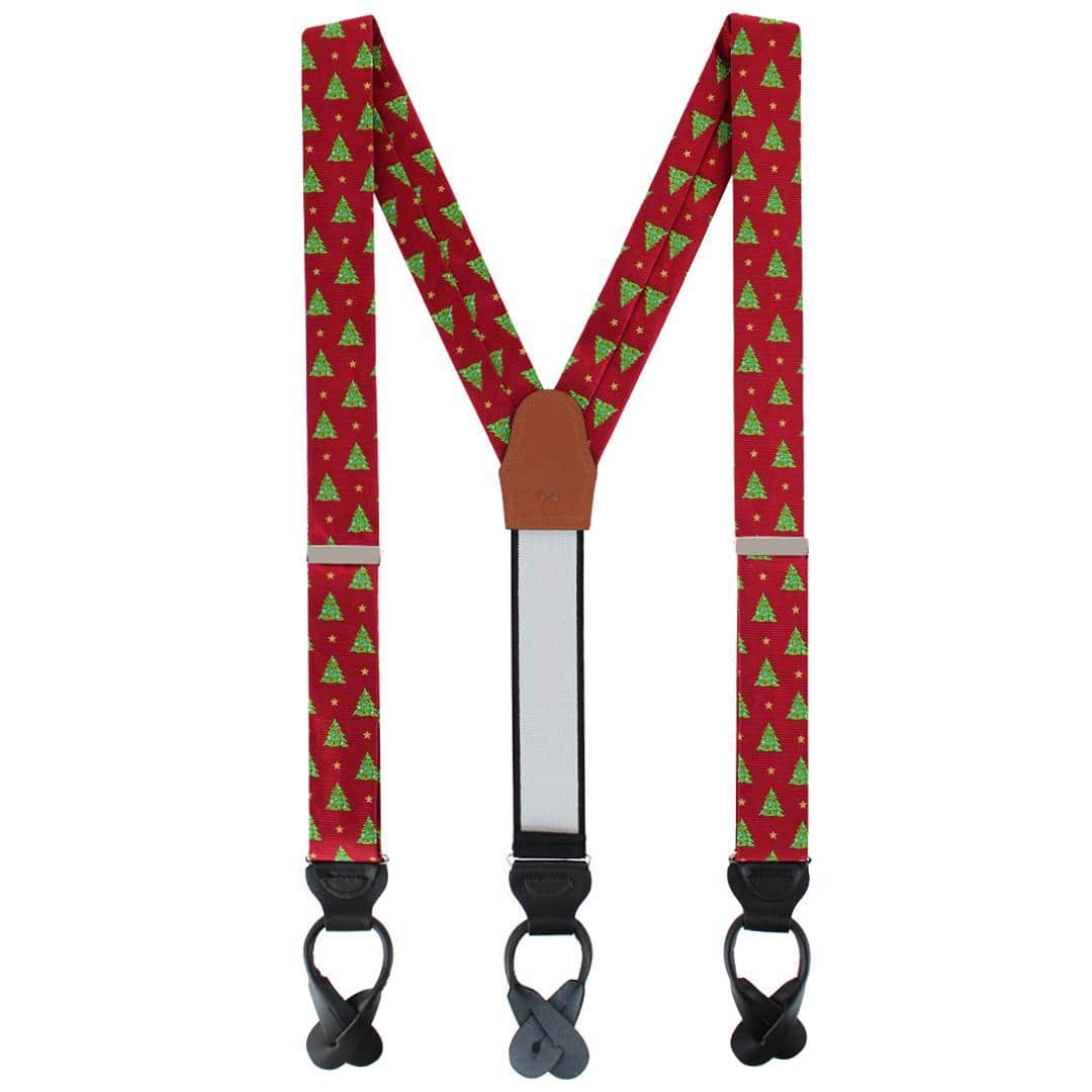 Big and Tall Oh Christmas Tree Novelty Silk Button End Braces - Red