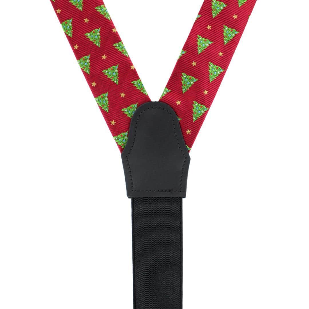 Big and Tall Oh Christmas Tree Novelty Silk Button End Braces - Red