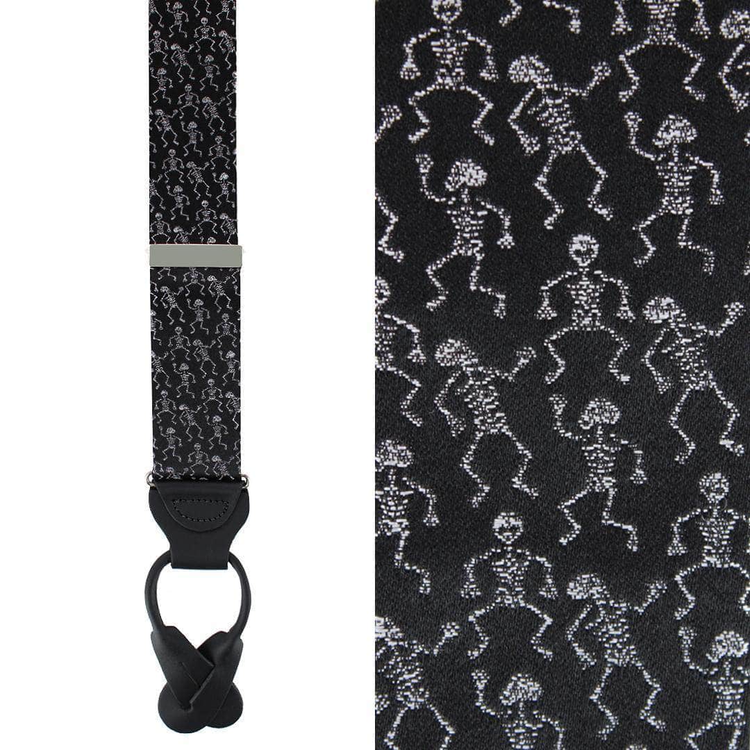 Big and Tall Davy Bones the Dancing Skeleton Silk Button End Braces