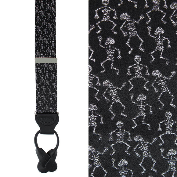 Big and Tall Davy Bones the Dancing Skeleton Silk Button End Braces