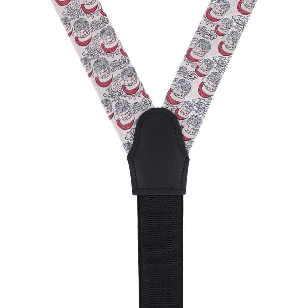 Big & Tall Santa Claus Is Watching Silk Novelty Button End Braces - Ivory and Red