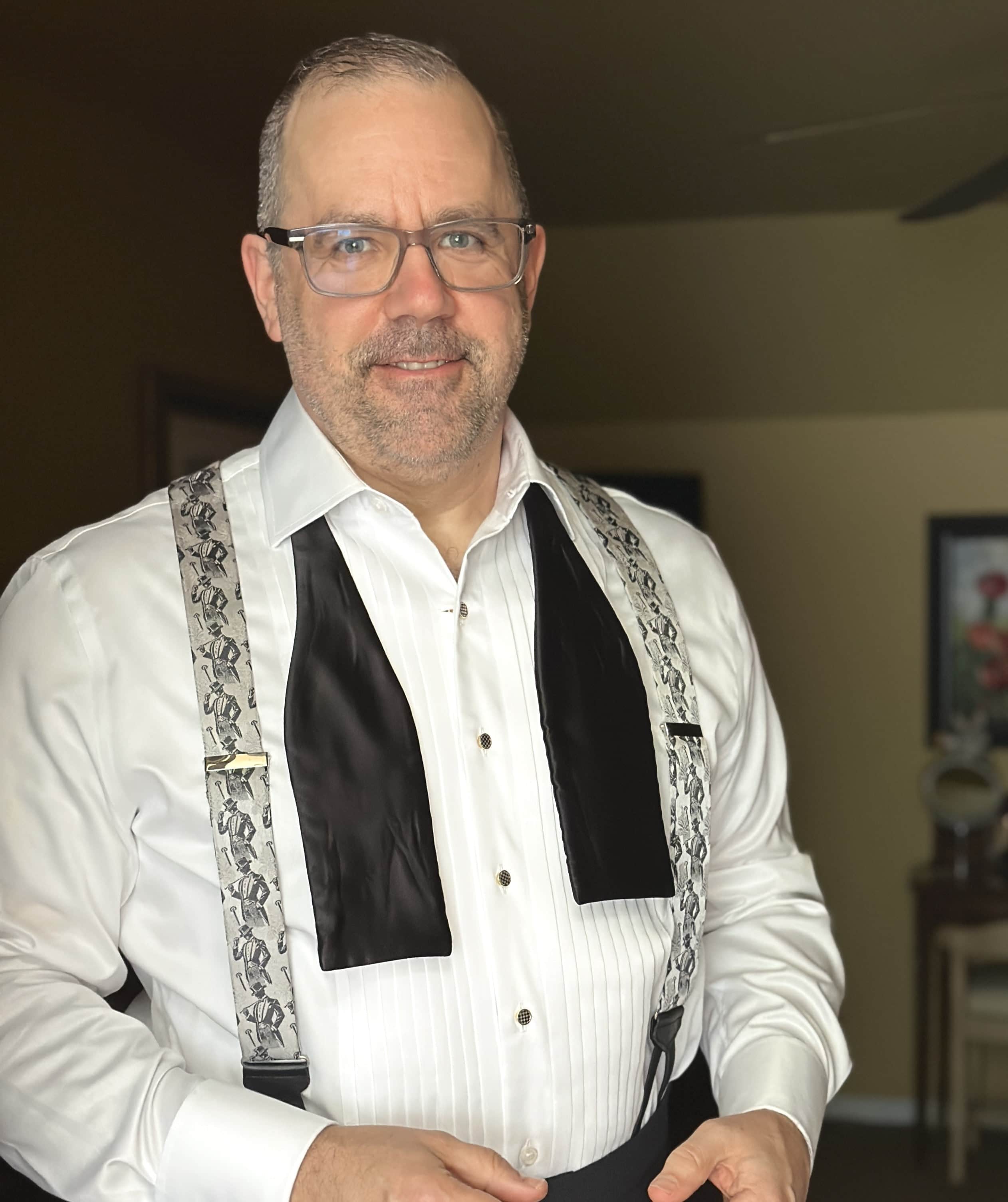 Big & Tall Ambrose Dapper Night Silk Formal End Braces - Silver and Black