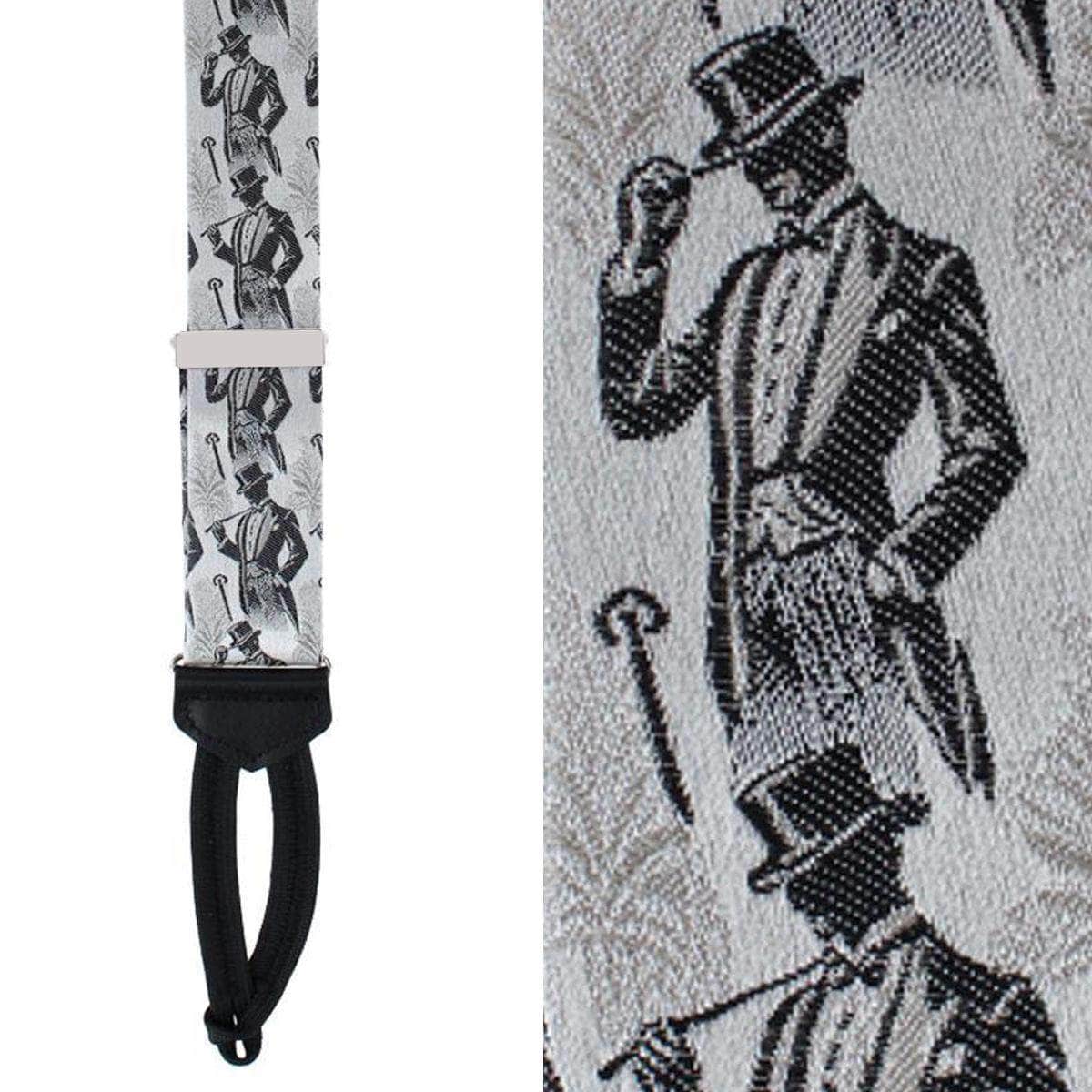 Big & Tall Ambrose Dapper Night Silk Formal Braces & Necktie Set - Silver and Black