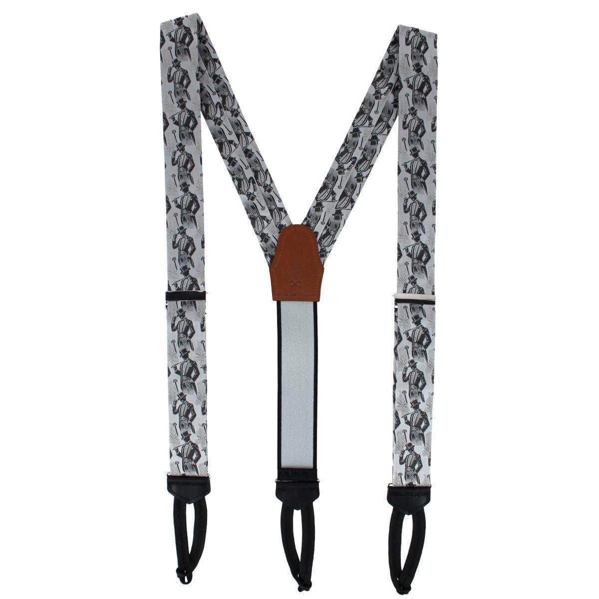 Big & Tall Ambrose Dapper Night Silk Formal Braces & Necktie Set - Silver and Black