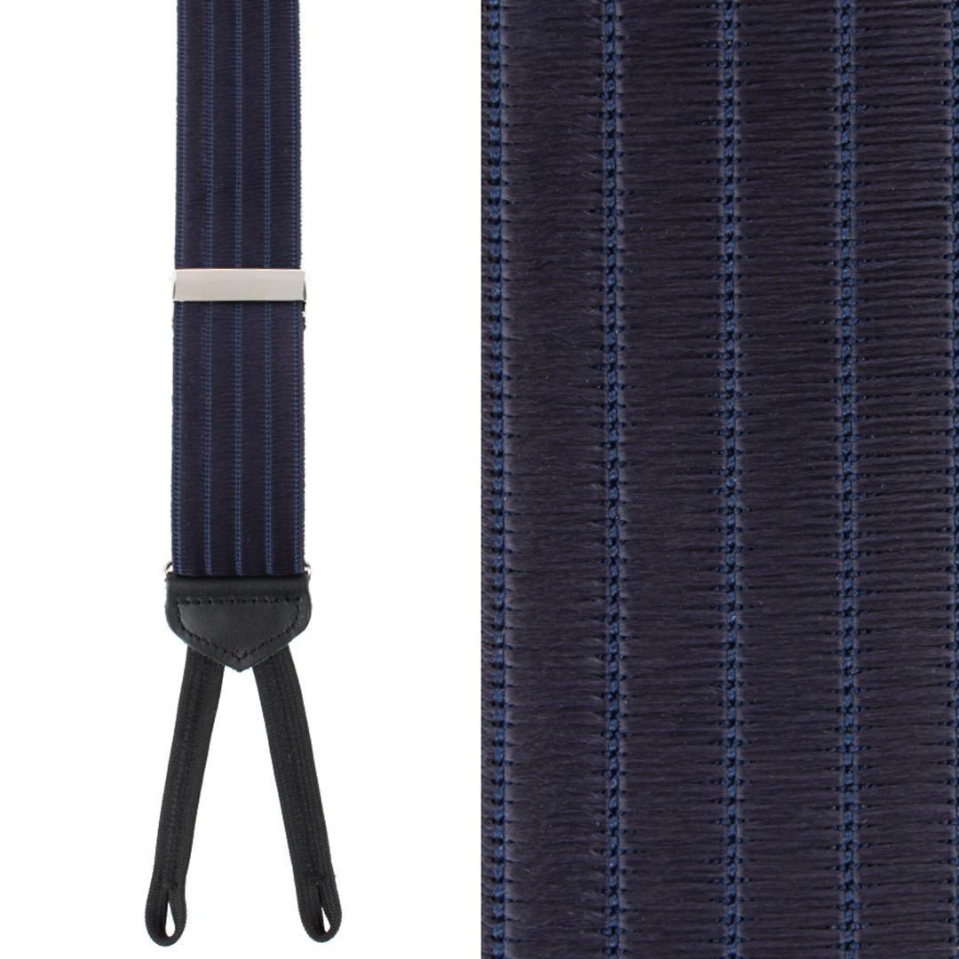 Big & Tall Jefferson Brushed Pinstripe Elastic Formal End Braces - Navy Blue
