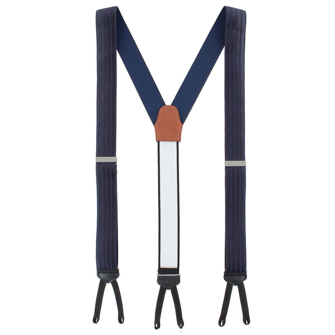 Big & Tall Jefferson Brushed Pinstripe Elastic Formal End Braces - Navy Blue