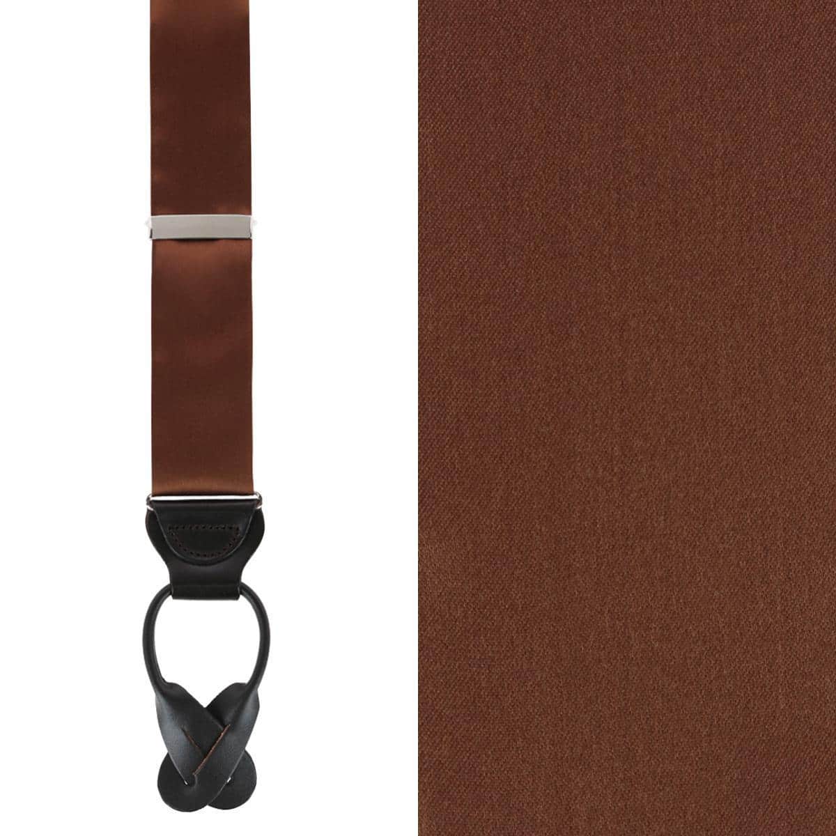 Big & Tall Dutton Solid Colored Silk Button End Braces - Brown