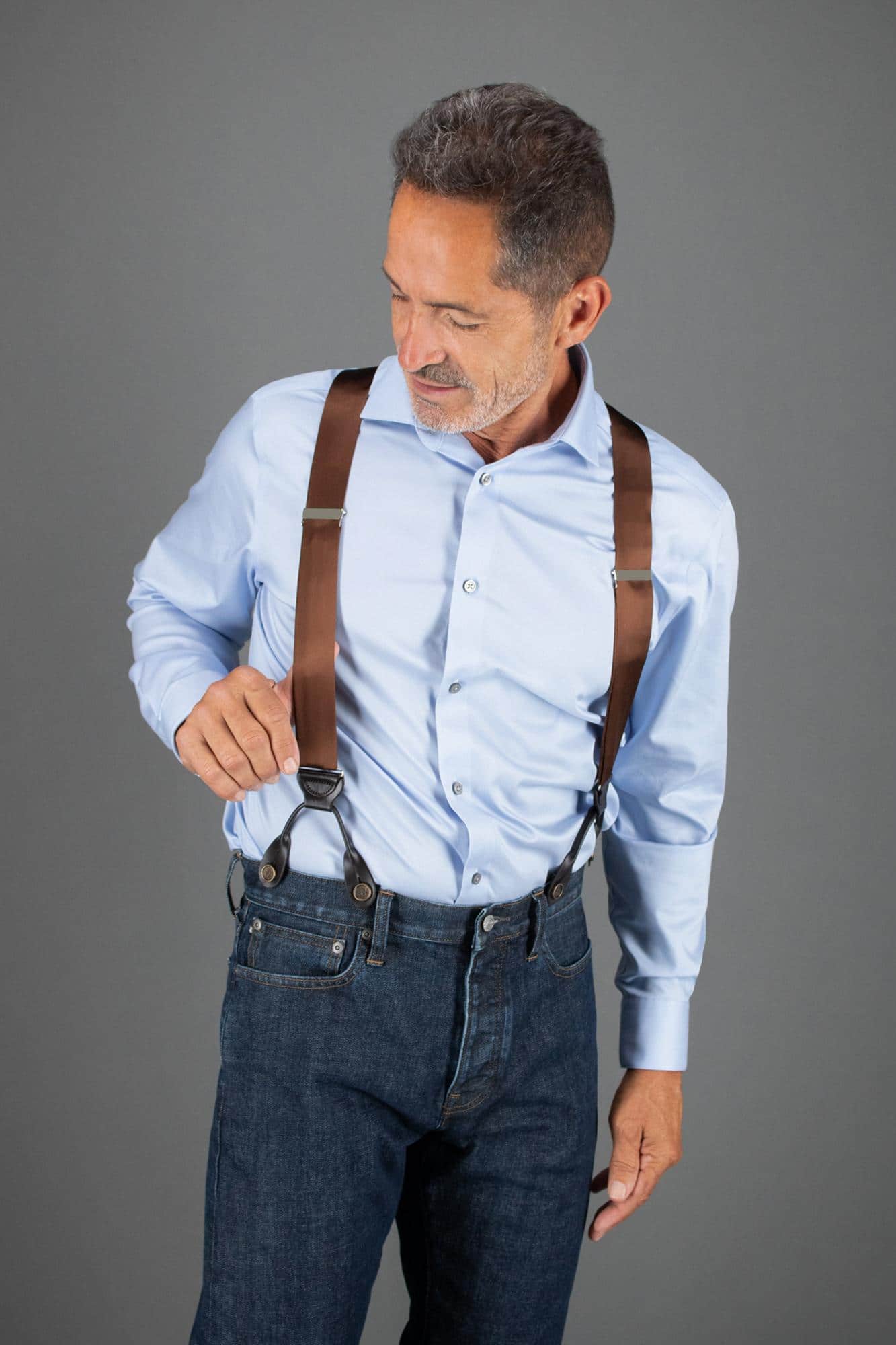 Big & Tall Dutton Solid Colored Silk Button End Braces - Brown