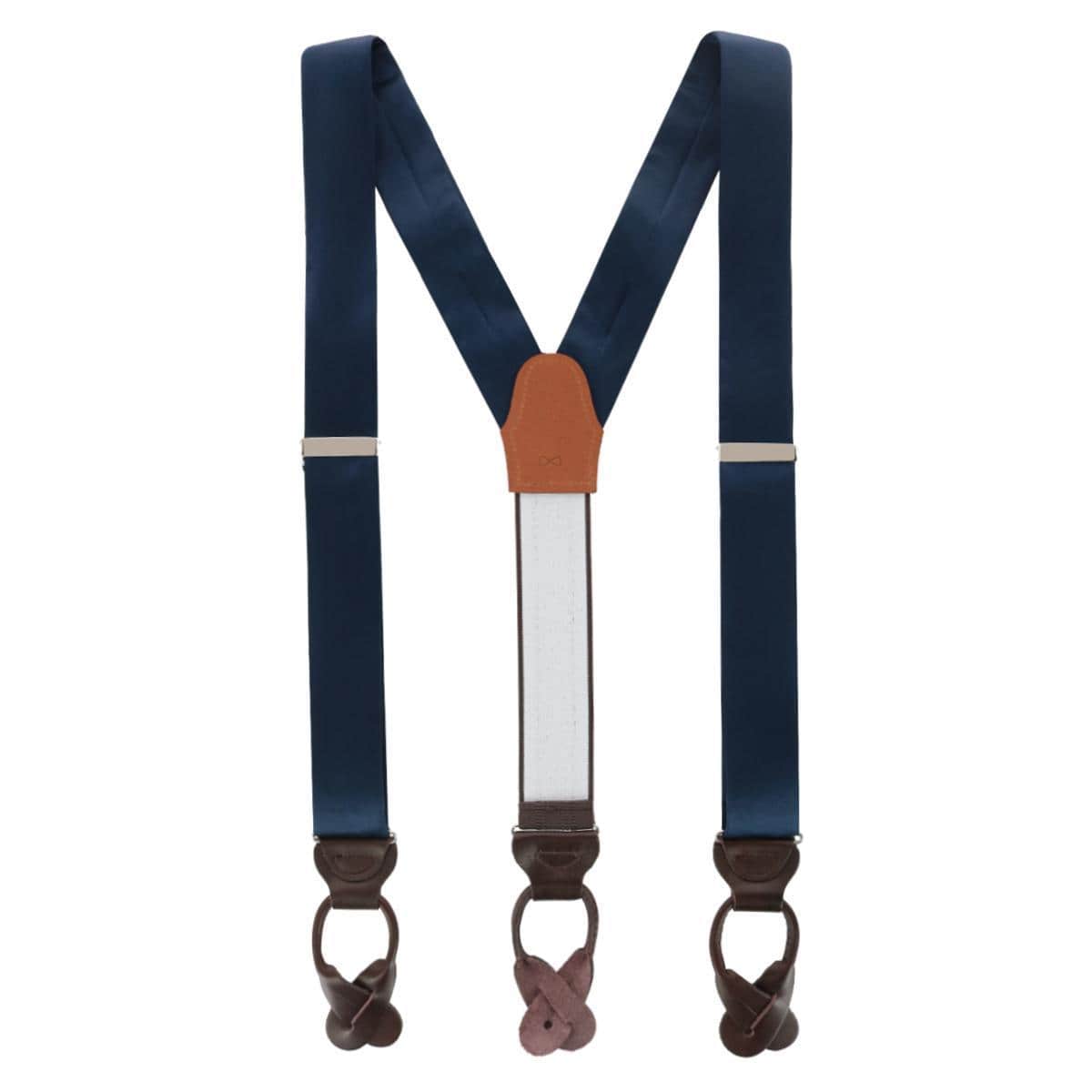 Big & Tall Dutton Solid Colored Silk Button End Braces - Navy