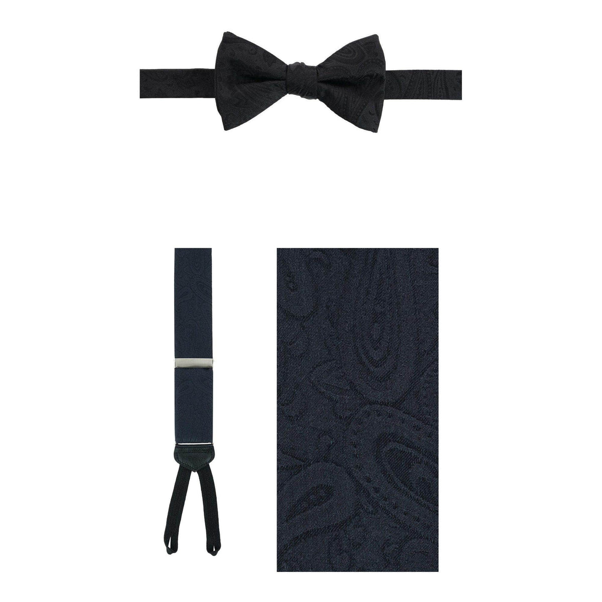 Banbury Tone on Tone Paisley Silk Braces & Bow Tie Bundle - Black