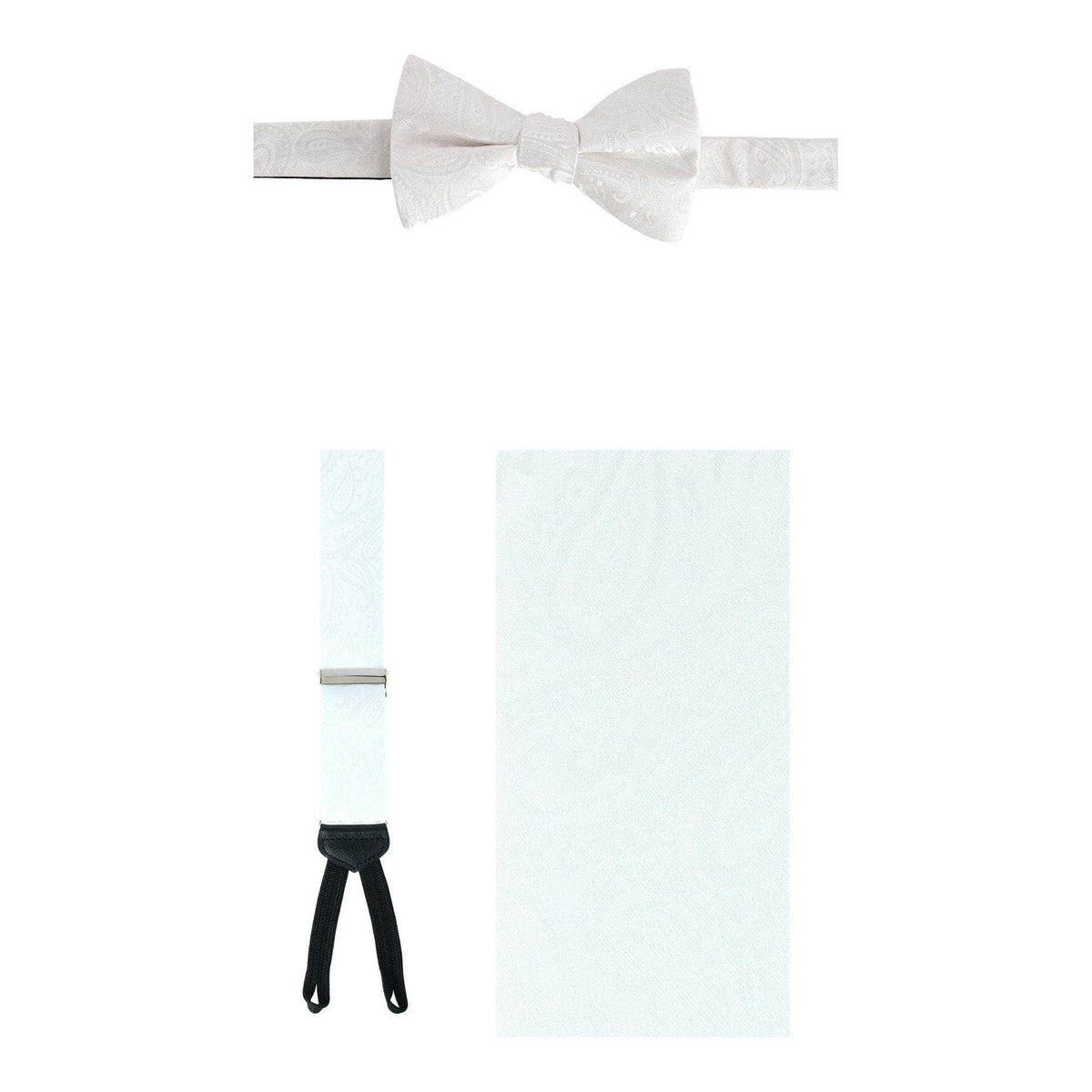 Banbury Tone on Tone Paisley Silk Braces & Bow Tie Bundle - White