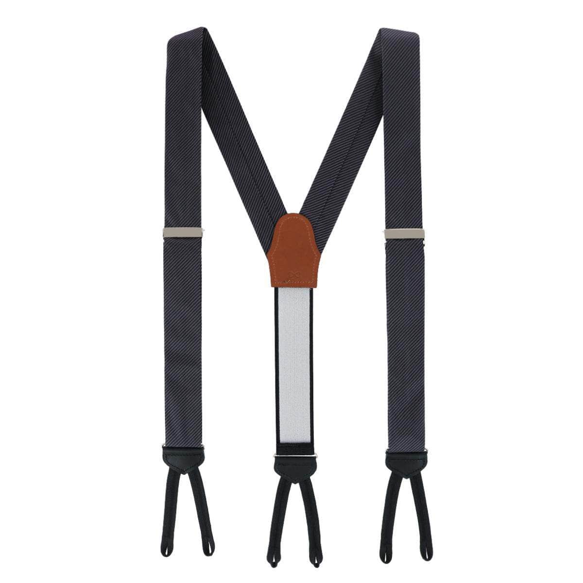 Big & Tall Leyton Diagonal Lined Tone on Tone Silk Formal Braces - Graphite