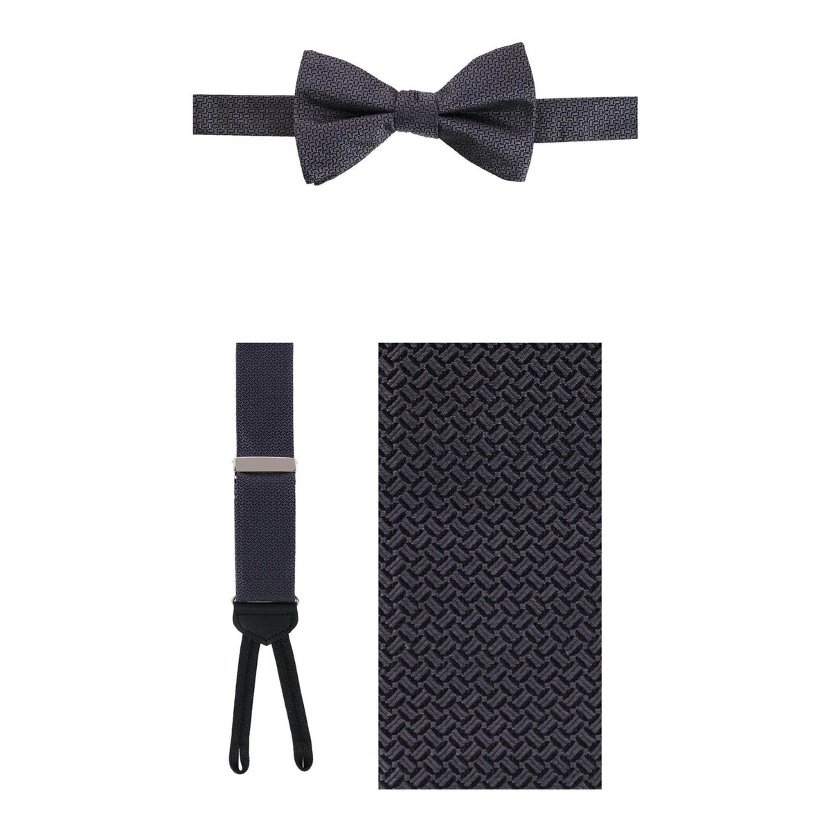 Monte Bello Interlocked Silk Formal Braces & Bow Tie Bundle - Graphite