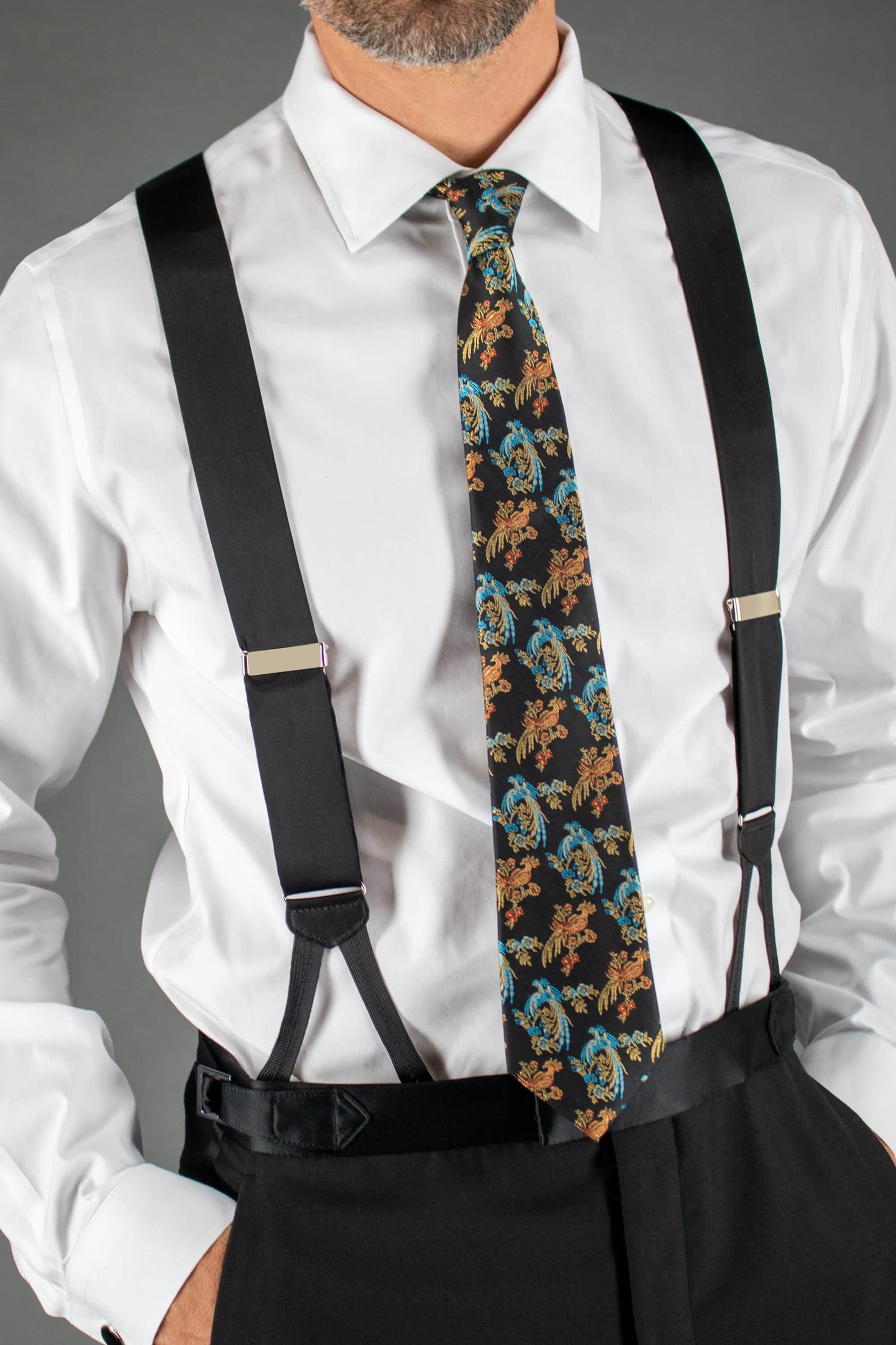 Big & Tall Sutton Solid Silk Formal End Braces - Black