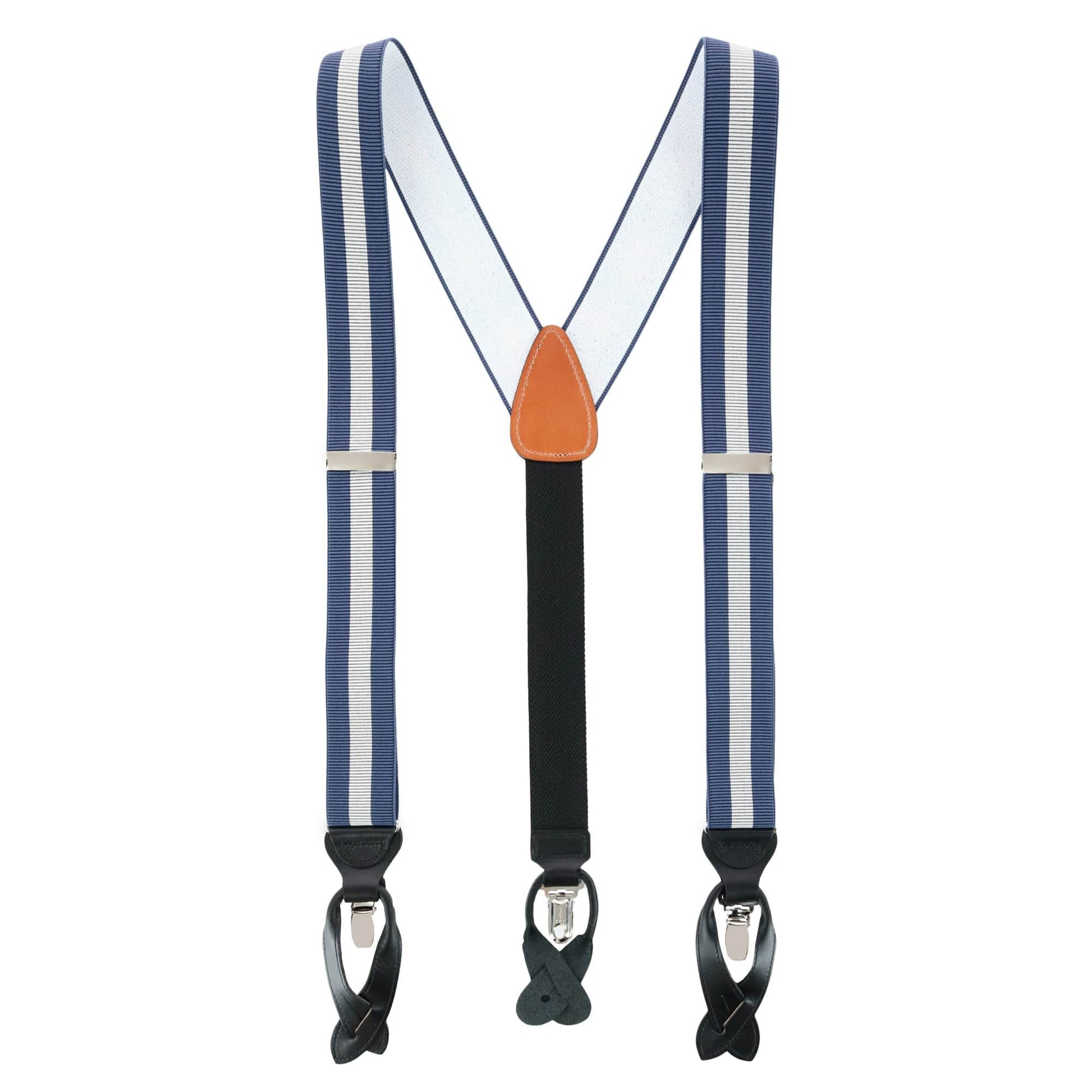 Big & Tall Oliver Stripe Convertible Braces - Blue / Grey