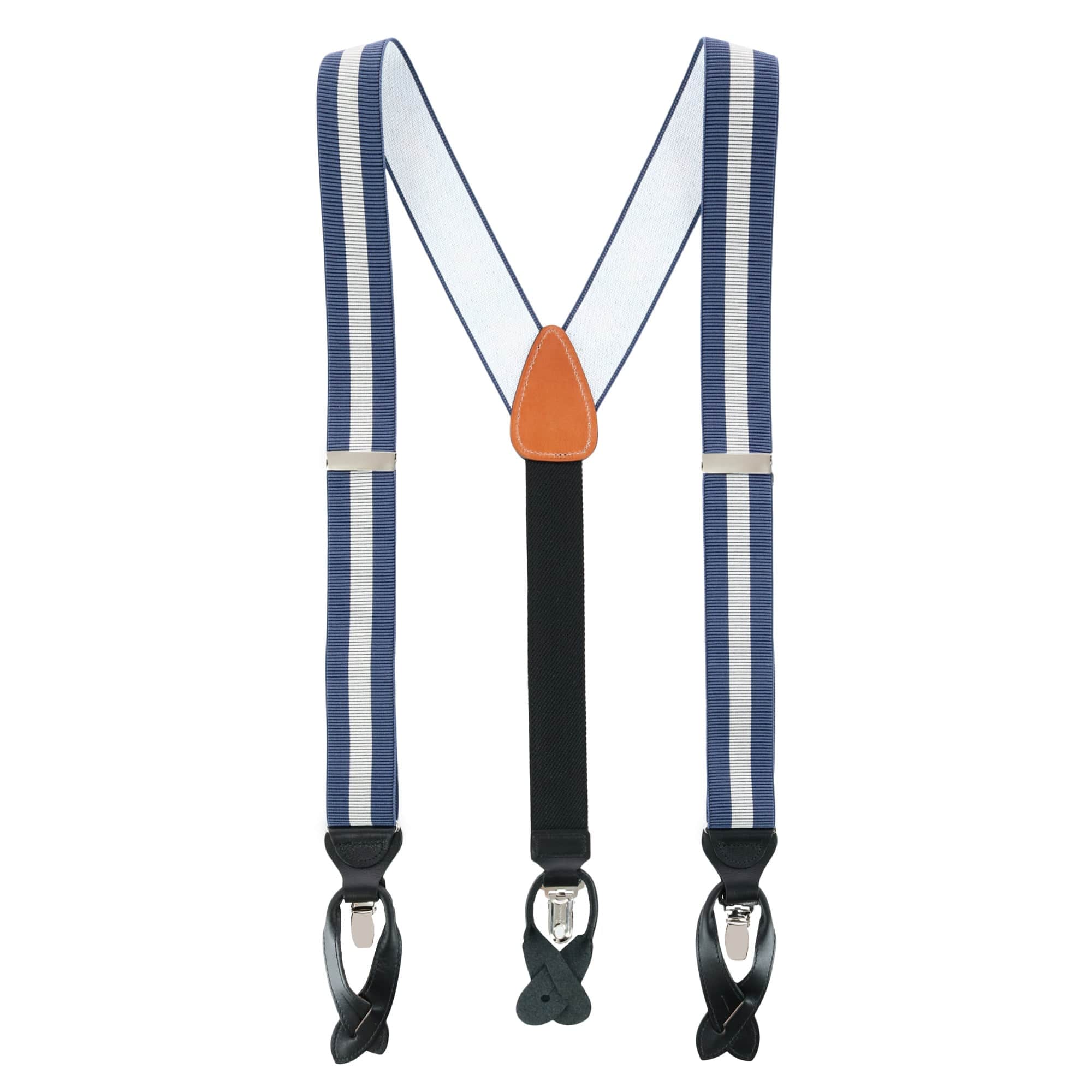 Big & Tall Oliver Stripe Convertible Braces - Blue / Grey