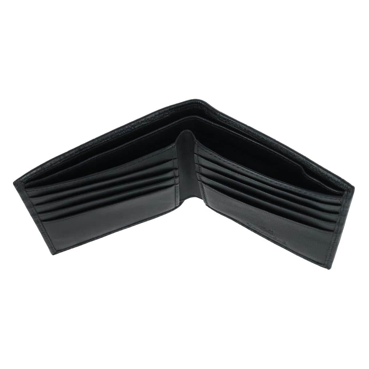 Esteban Croco Embossed Leather 8 Slot Bi-Fold Wallet - Black