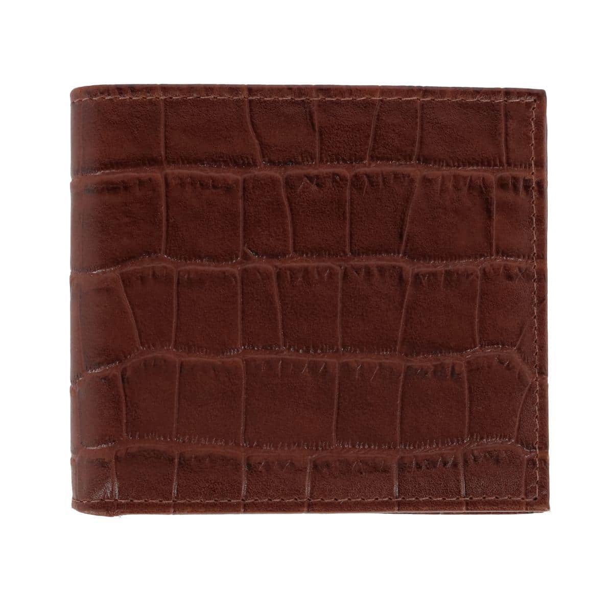 Esteban Croco Embossed Leather 8 Slot Bi-Fold Wallet - Brown
