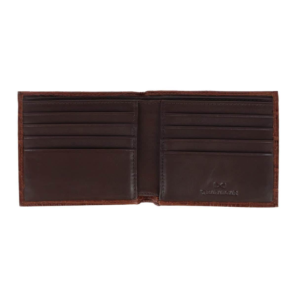 Esteban Croco Embossed Leather 8 Slot Bi-Fold Wallet - Brown