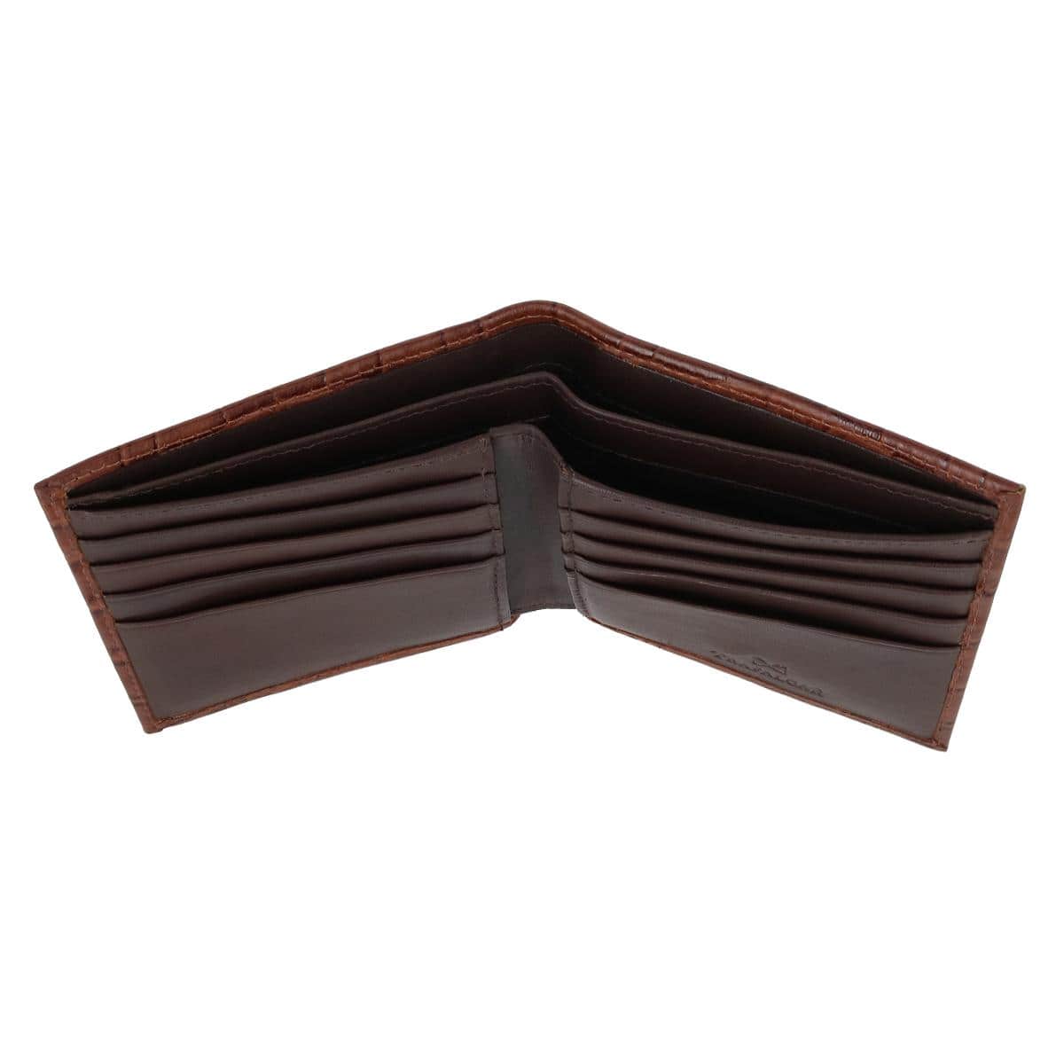 Esteban Croco Embossed Leather 8 Slot Bi-Fold Wallet - Brown
