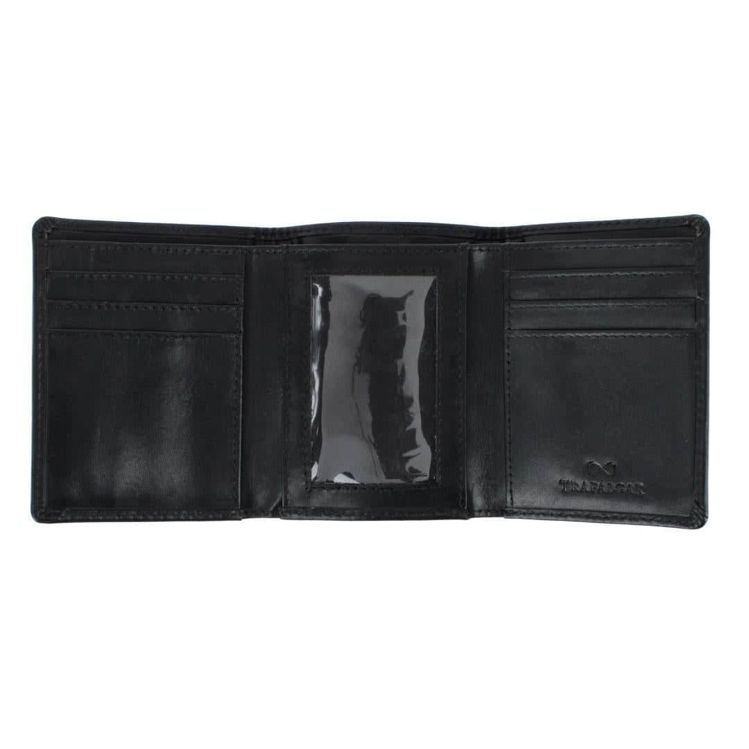 Tennyson Tri-Fold Genuine Leather Wallet with ID Window - Black