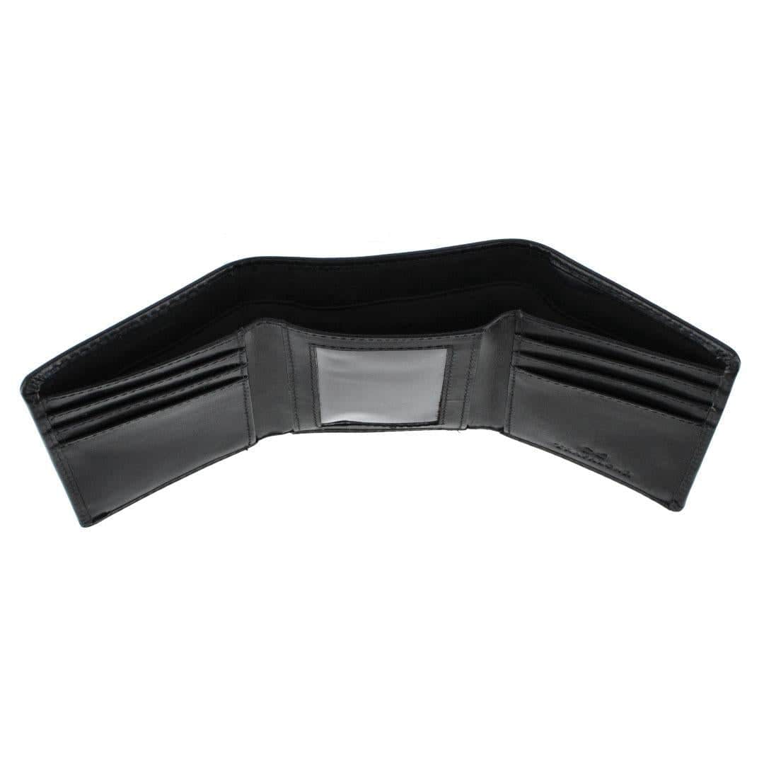 Tennyson Tri-Fold Genuine Leather Wallet with ID Window - Black