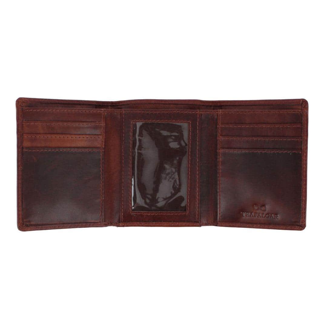 Tennyson Tri-Fold Genuine Leather Wallet with ID Window - Brown