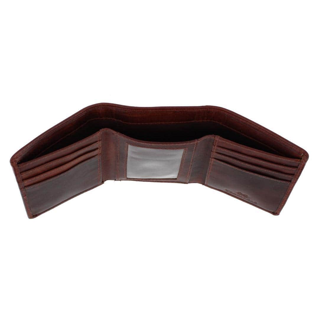 Tennyson Tri-Fold Genuine Leather Wallet with ID Window - Brown