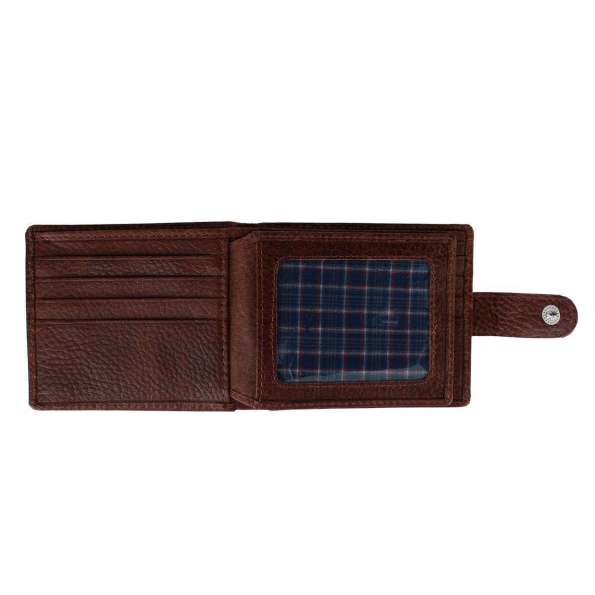 Parker Pebbled Leather Bi-Fold Wallet with ID Window & Fastener - Brown