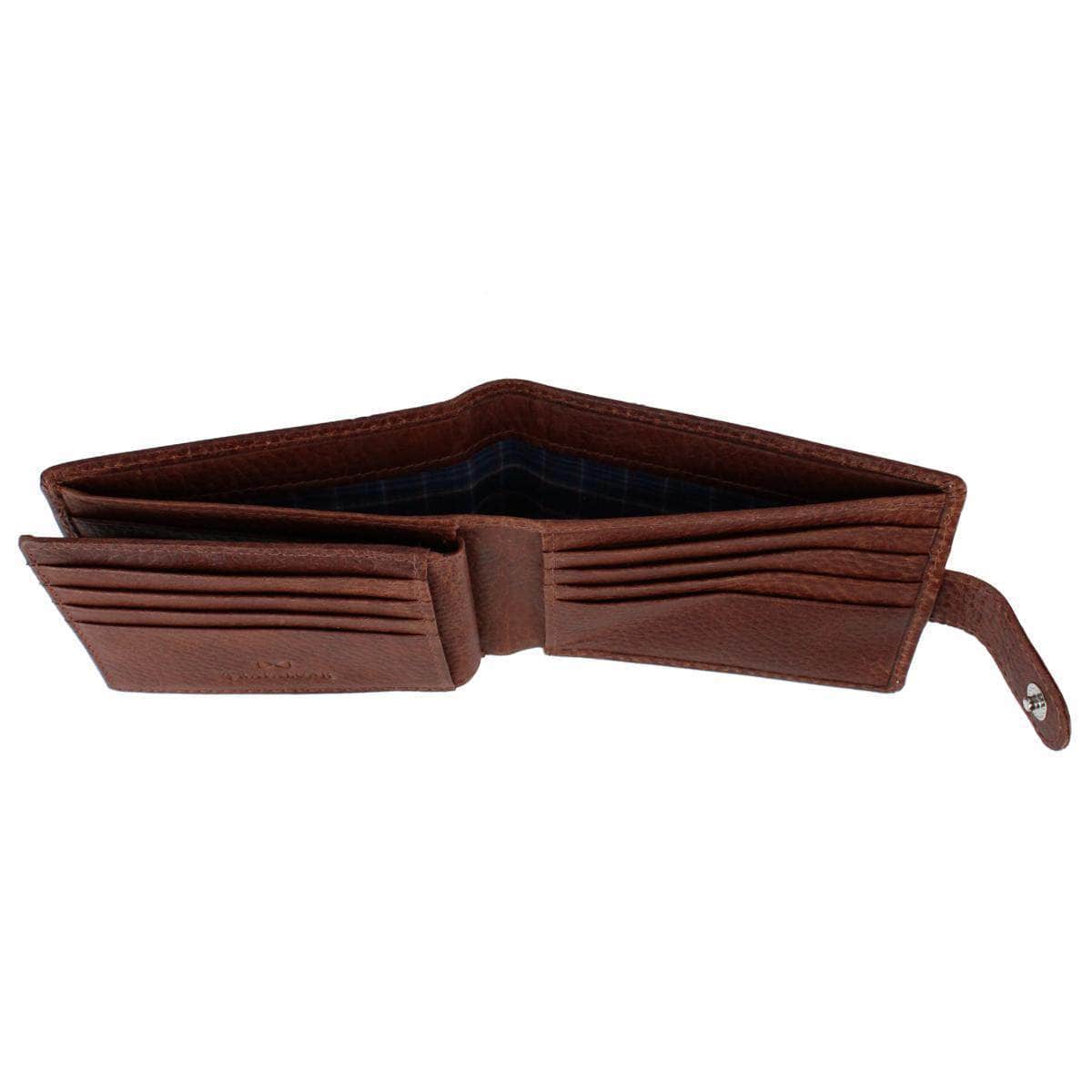 Parker Pebbled Leather Bi-Fold Wallet with ID Window & Fastener - Brown