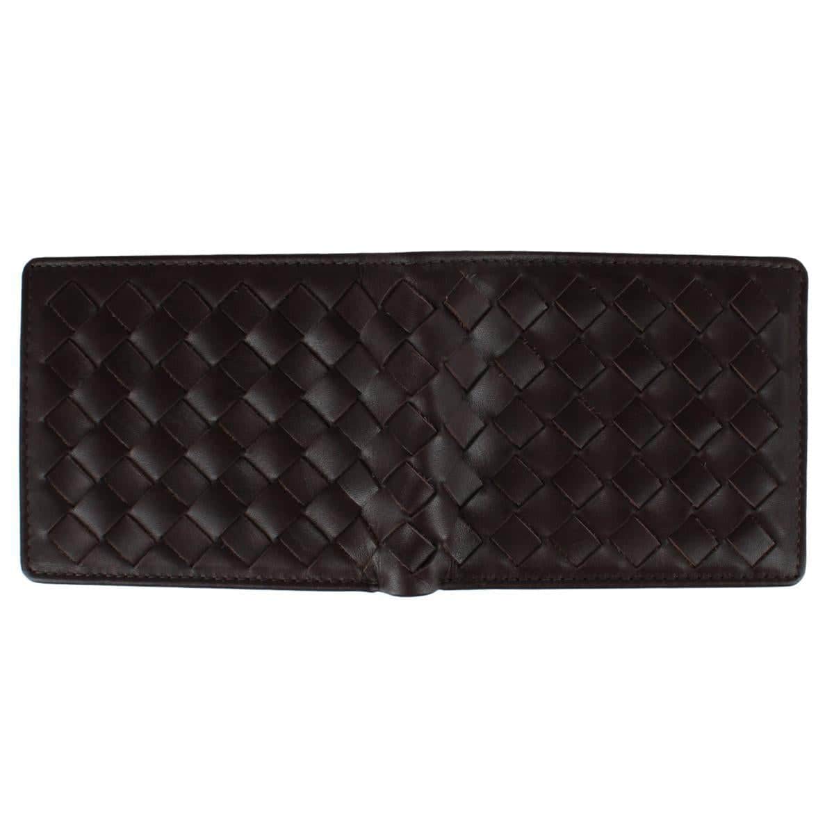 Lazzaro Lattice Weave Leather Bi-Fold Wallet - Dark Brown